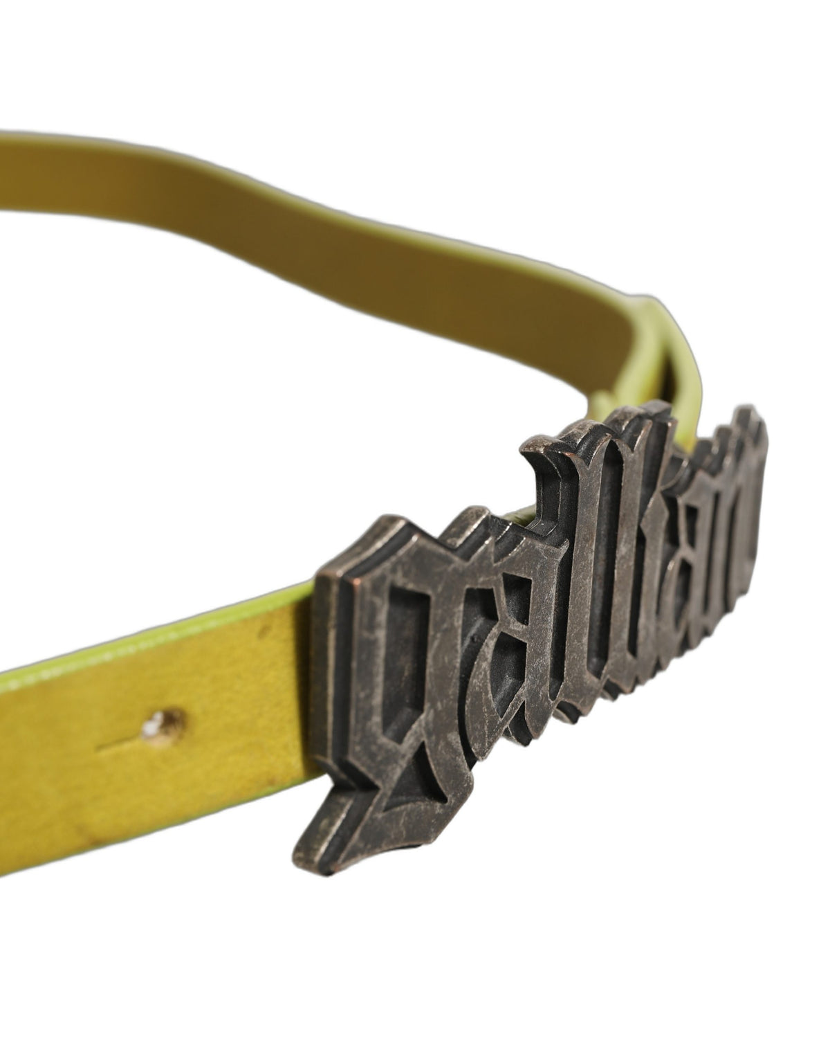 Yellow Waxed Leather Rustic Silver Logo Buckle Belt
