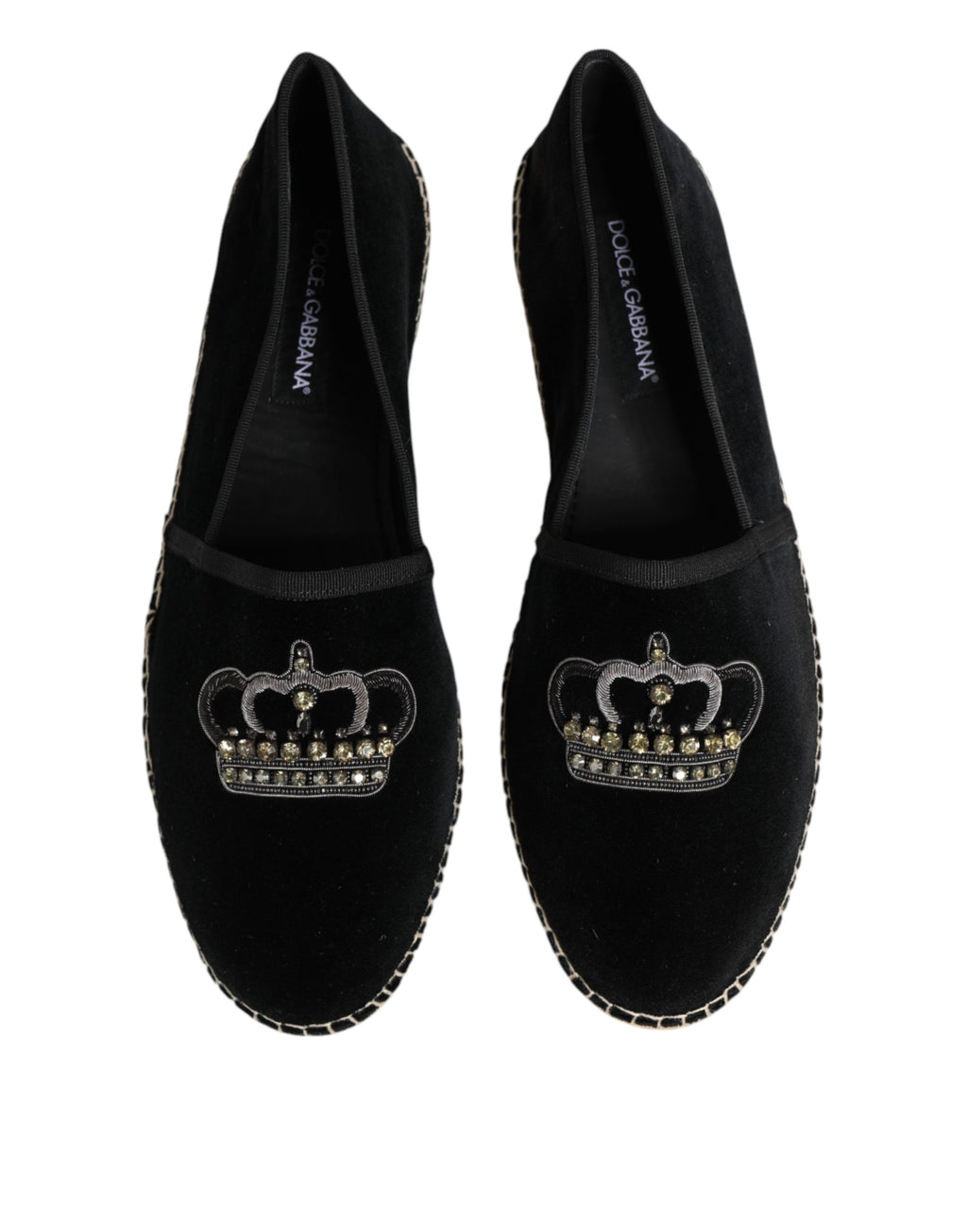 Black Embellished Crown Flat Espadrilles Shoes