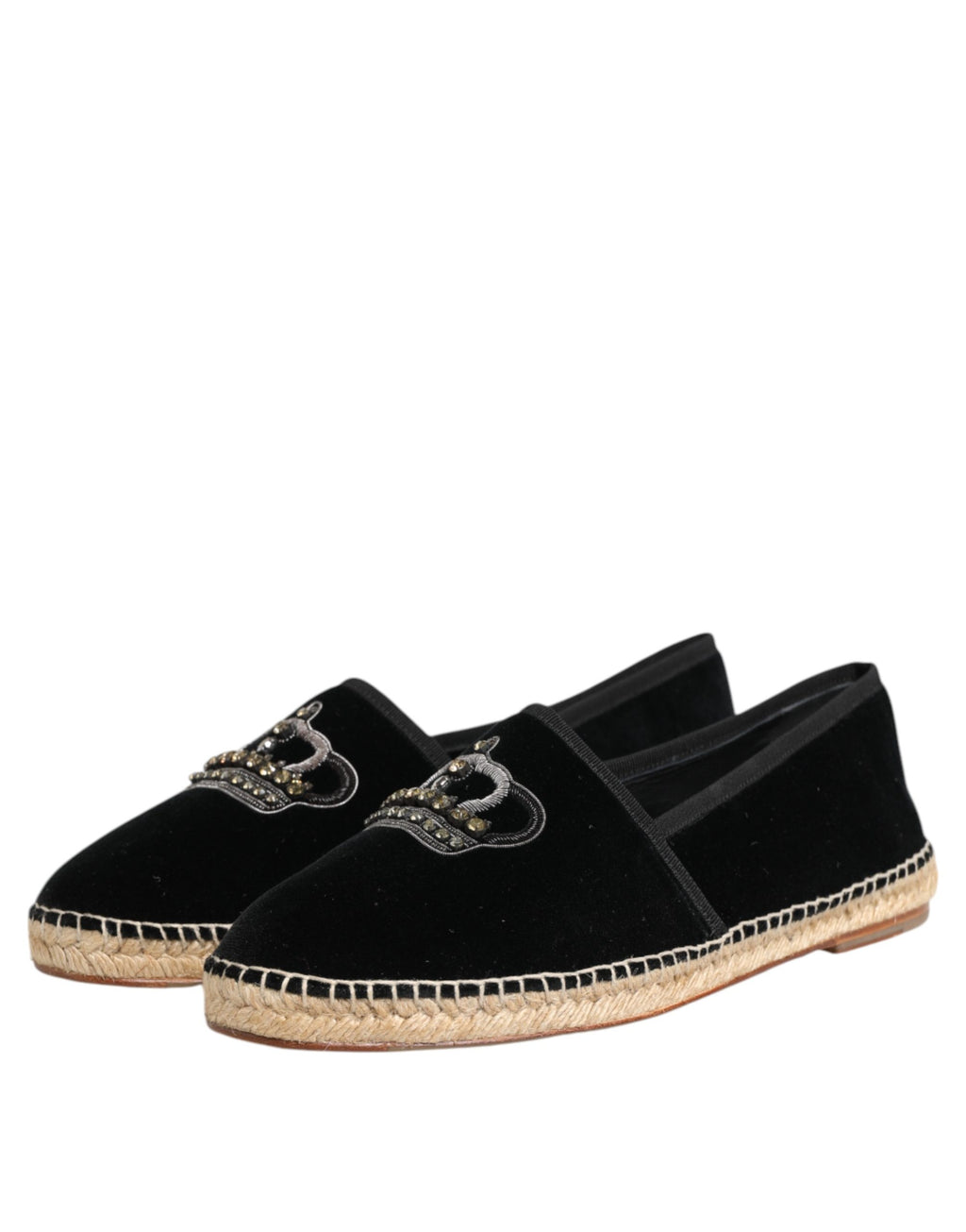 Black Embellished Crown Flat Espadrilles Shoes
