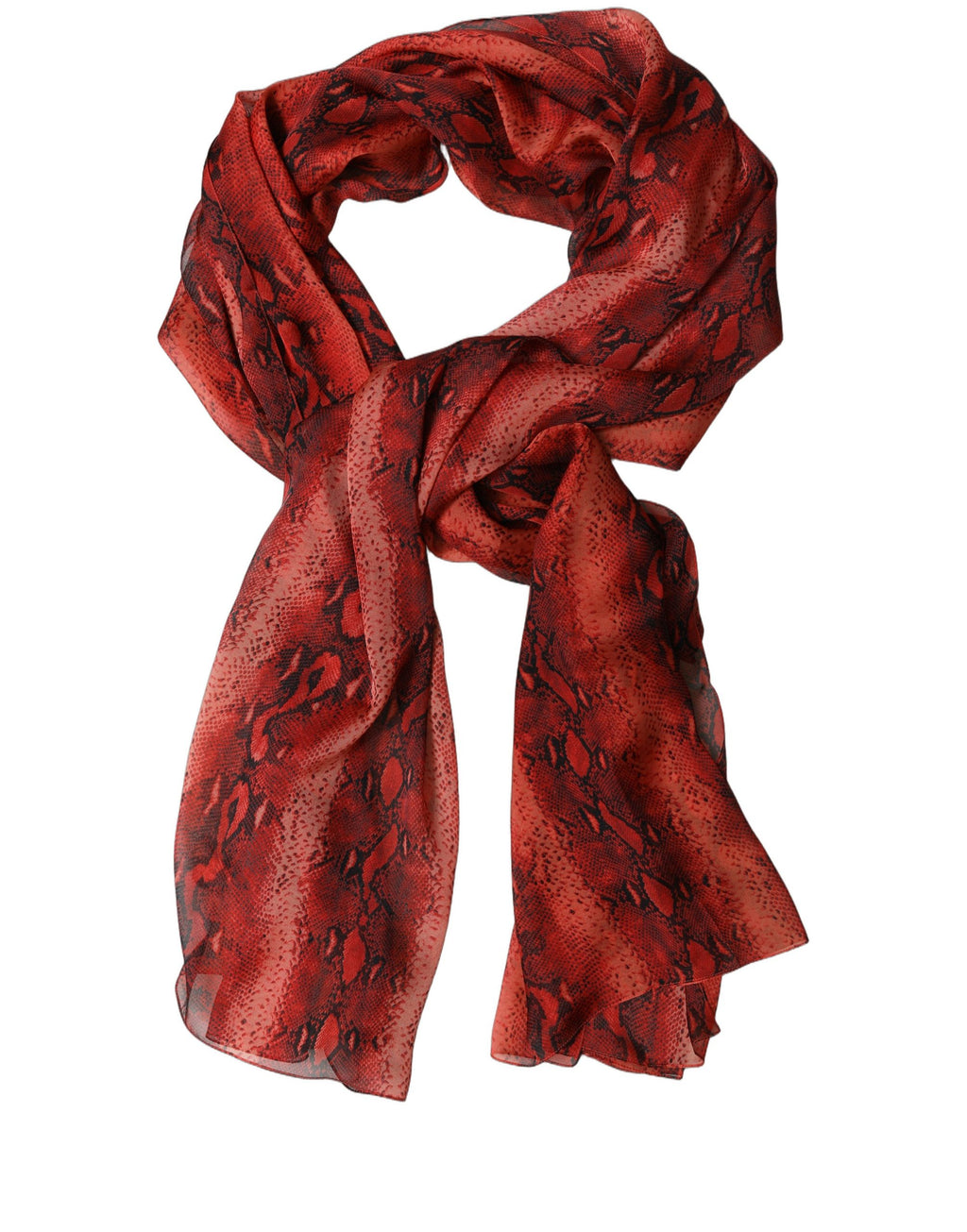 Red Black Printed Silk Sheer Foulard Scarf