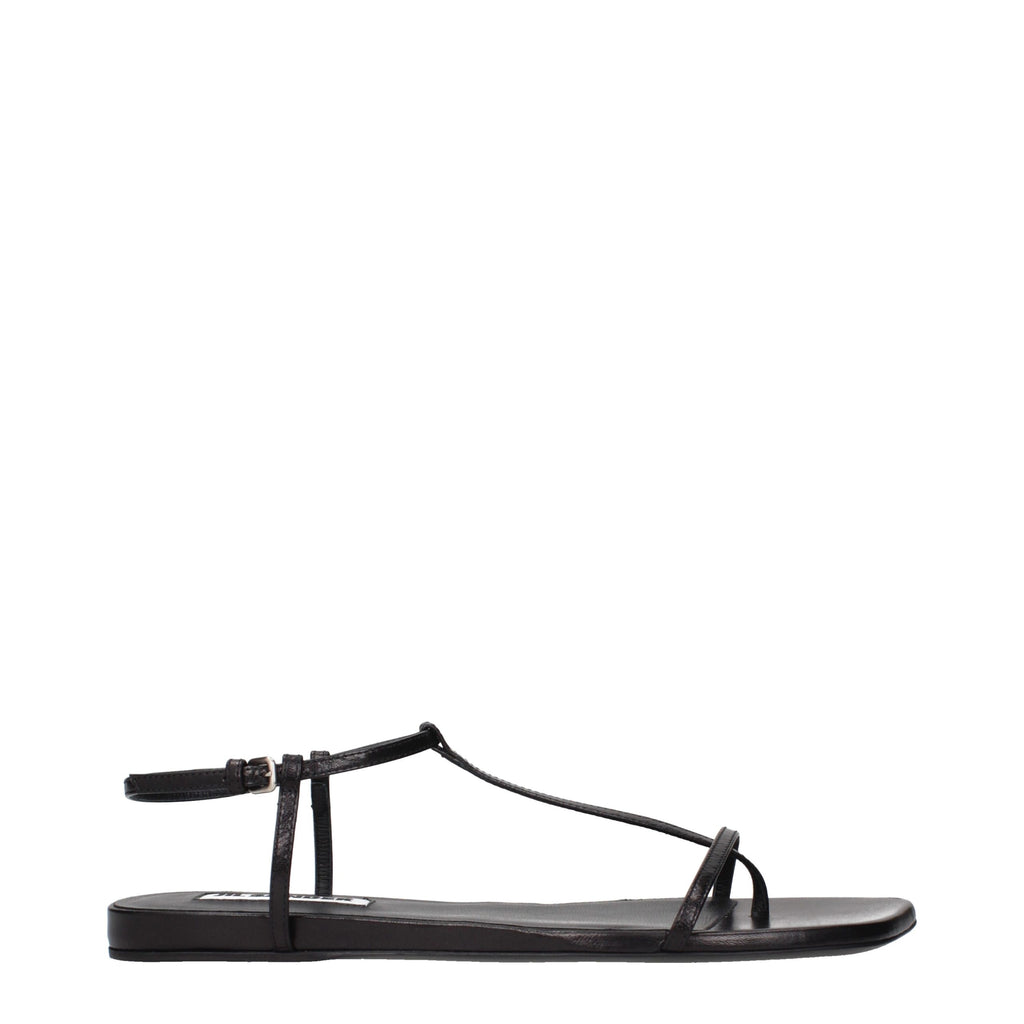 Black Leather Flip-Flop Sandals