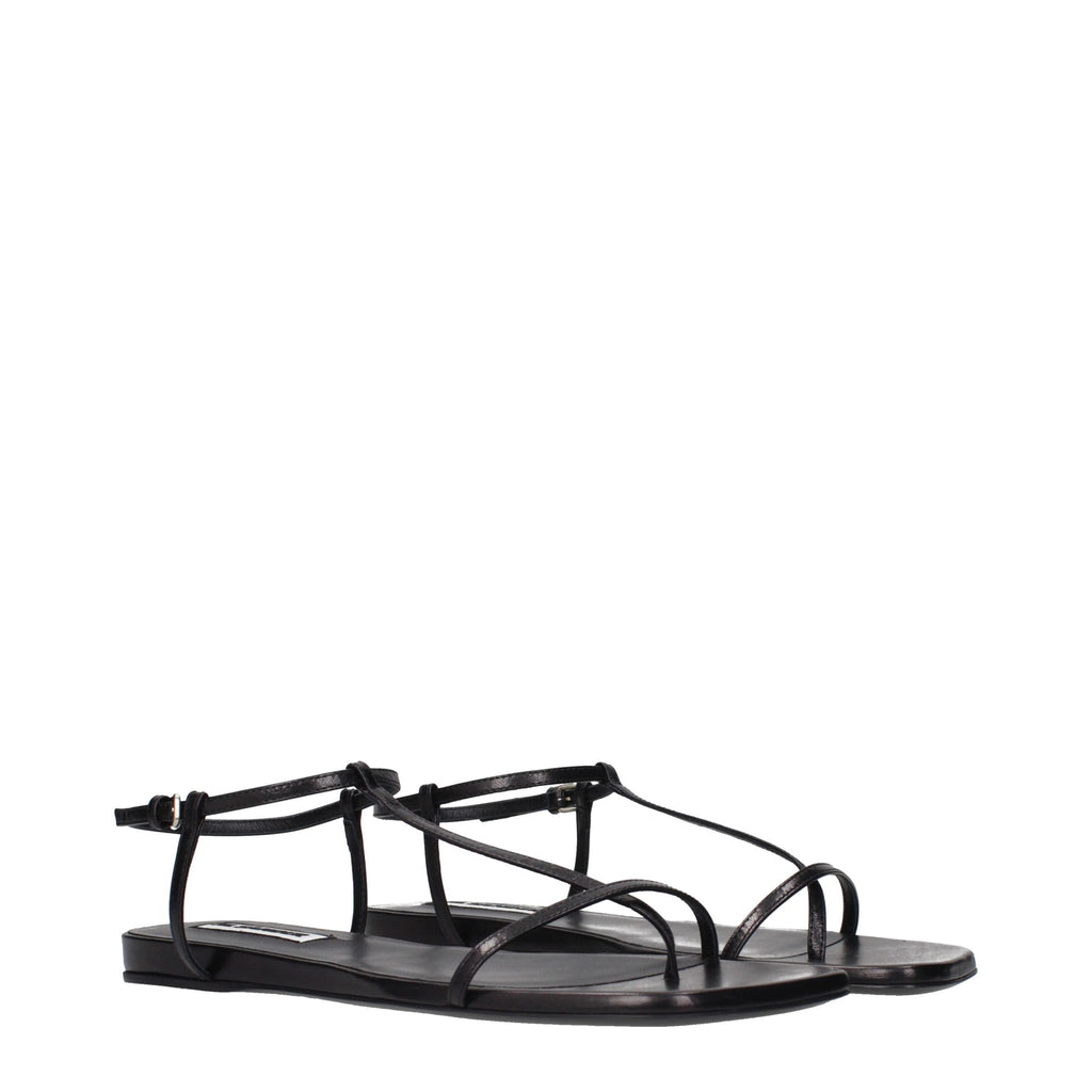 Black Leather Flip-Flop Sandals