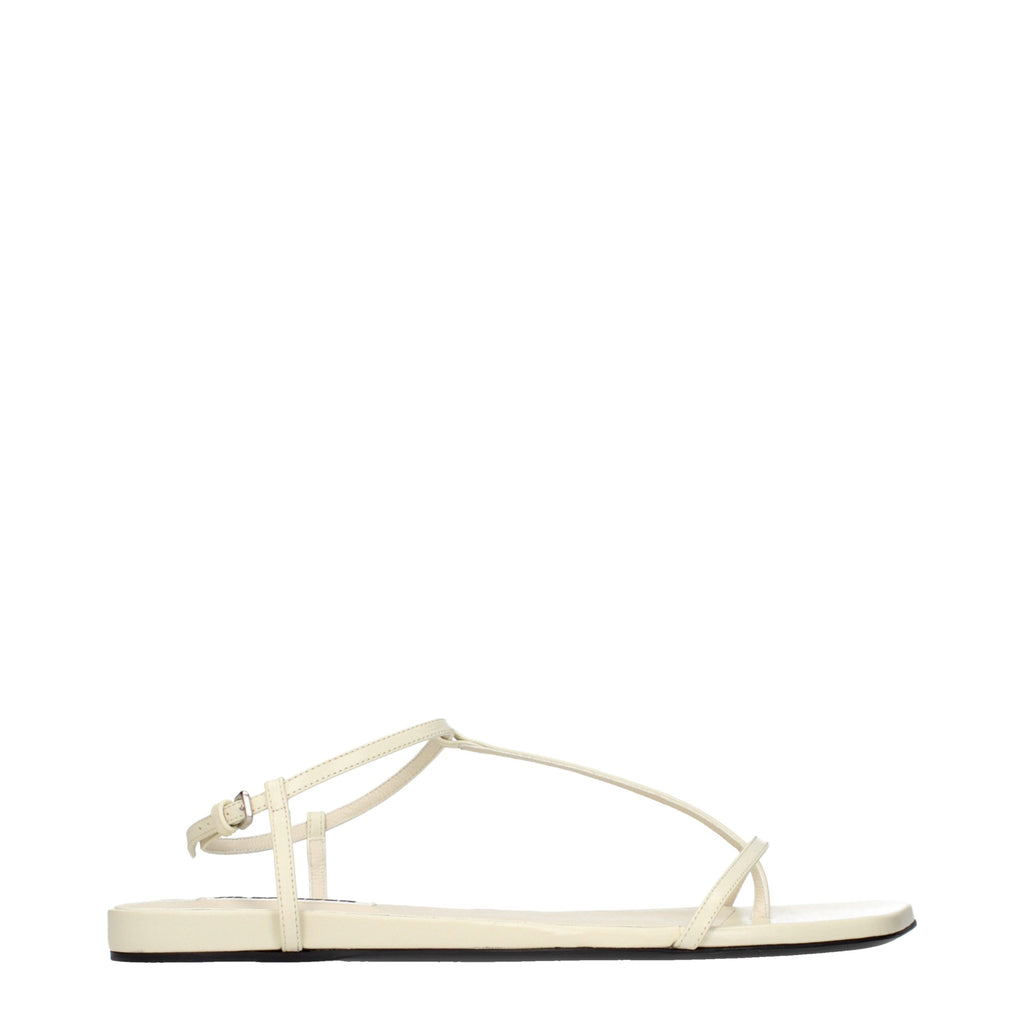 Beige Leather Flip-Flop Sandals