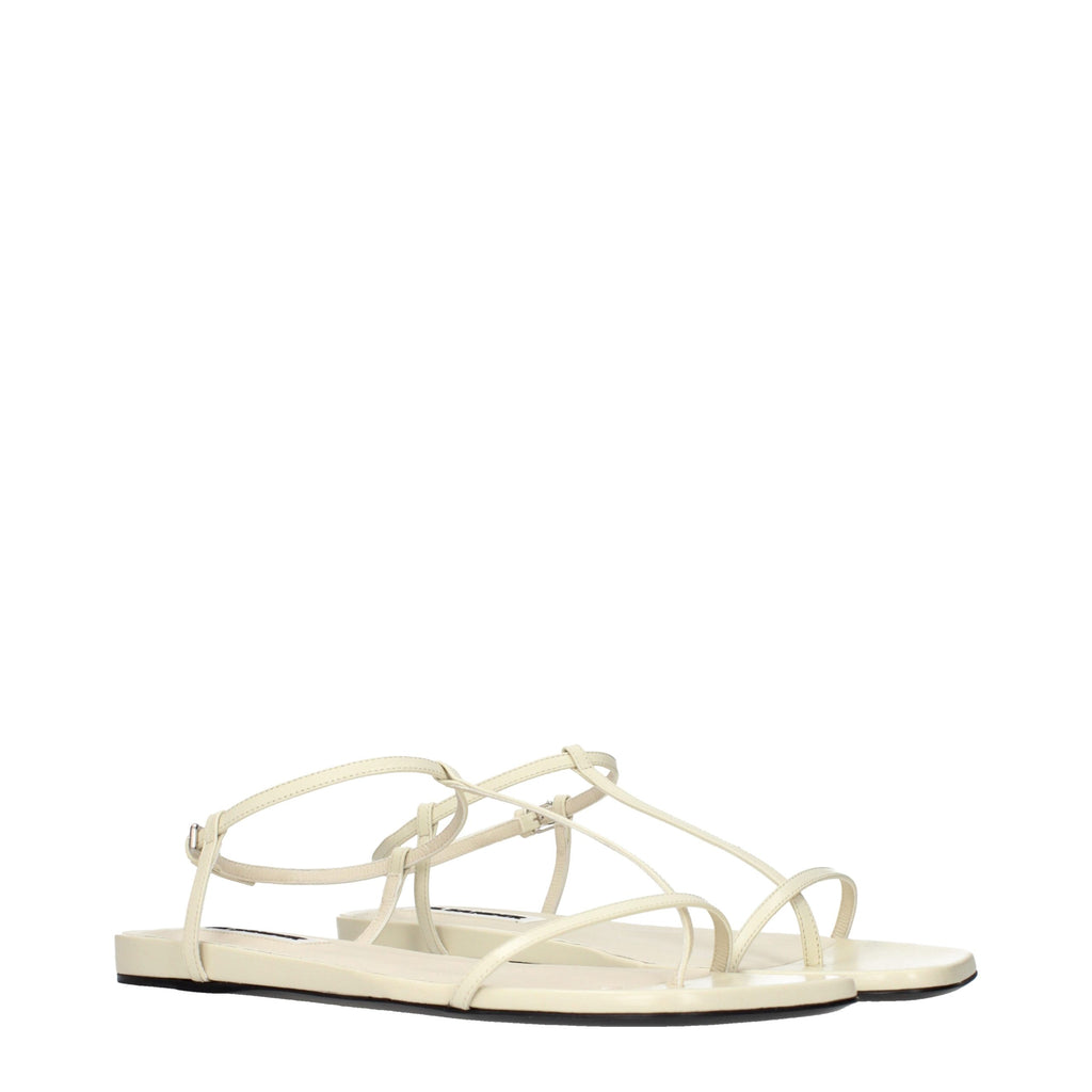 Beige Leather Flip-Flop Sandals