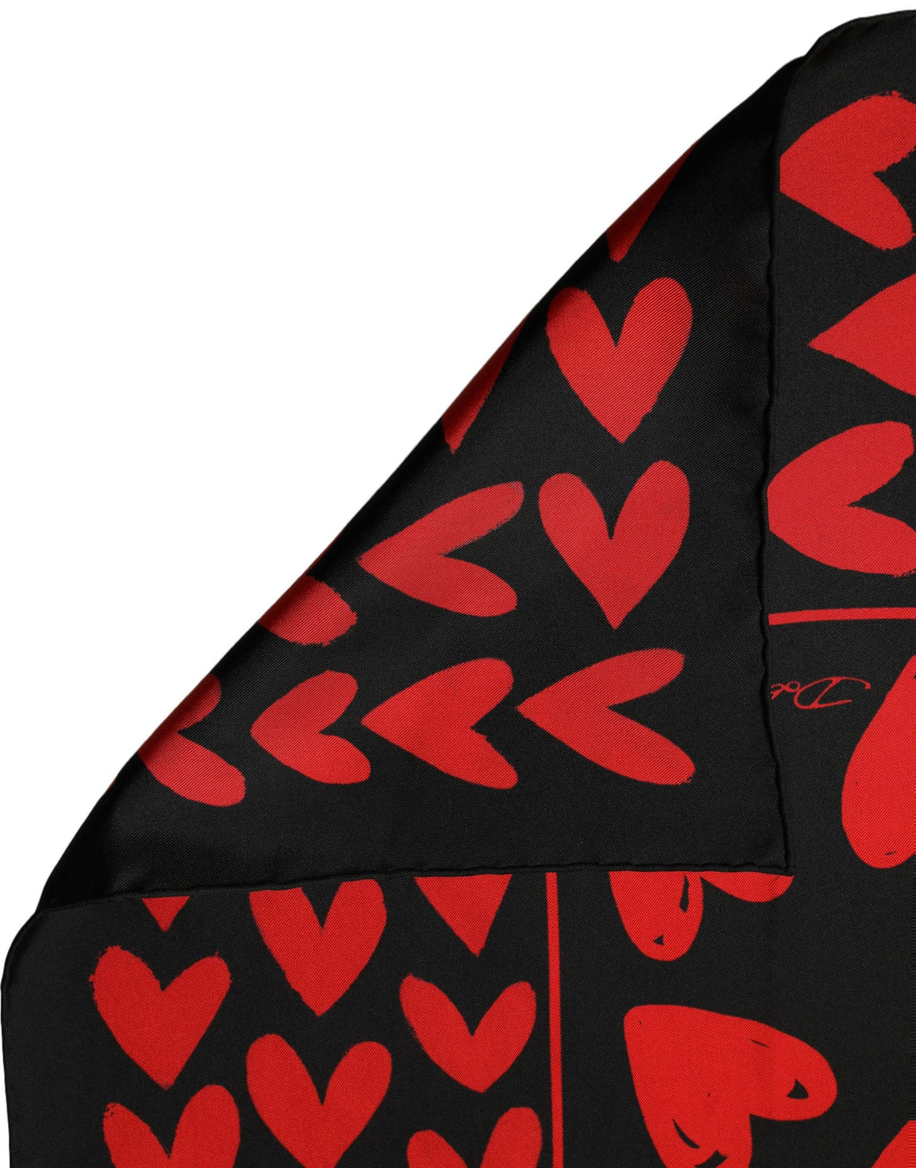 Black Red Silk Hearts Square Foulard Scarf