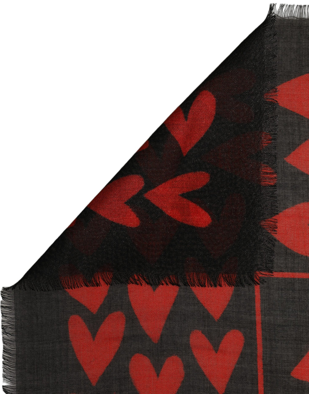 Black Red Cashmere Hearts Print Stole Scarf