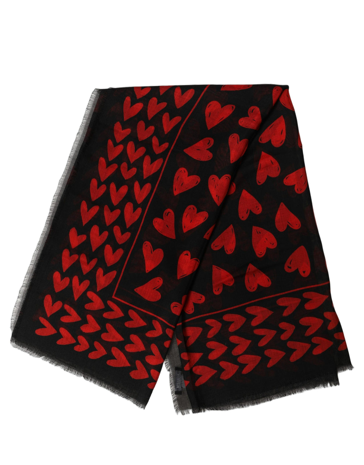 Black Red Cashmere Hearts Print Stole Scarf