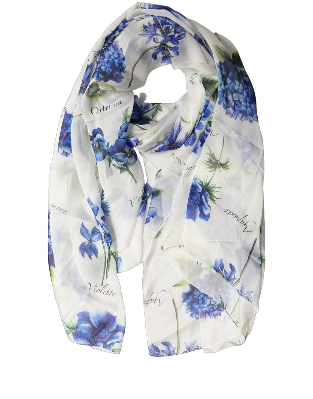 White Silk Floral Chiffon Long Stole Scarf