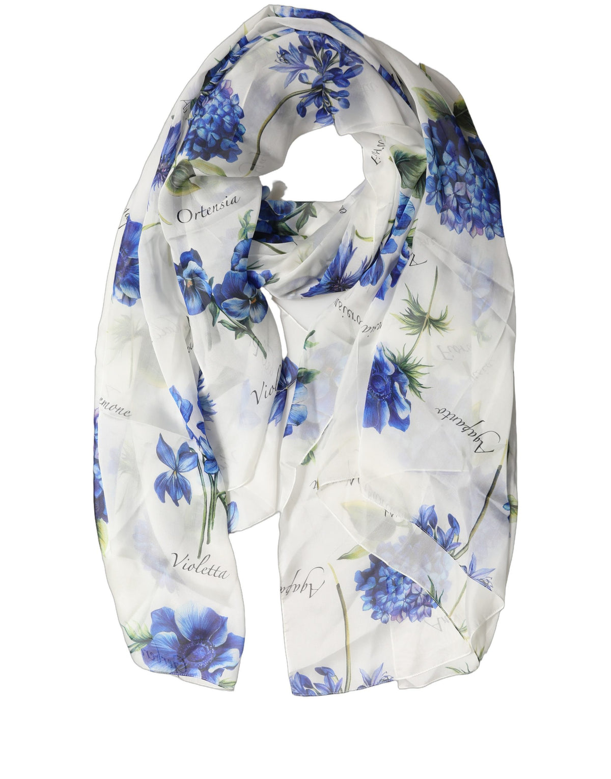 White Silk Floral Chiffon Long Stole Scarf