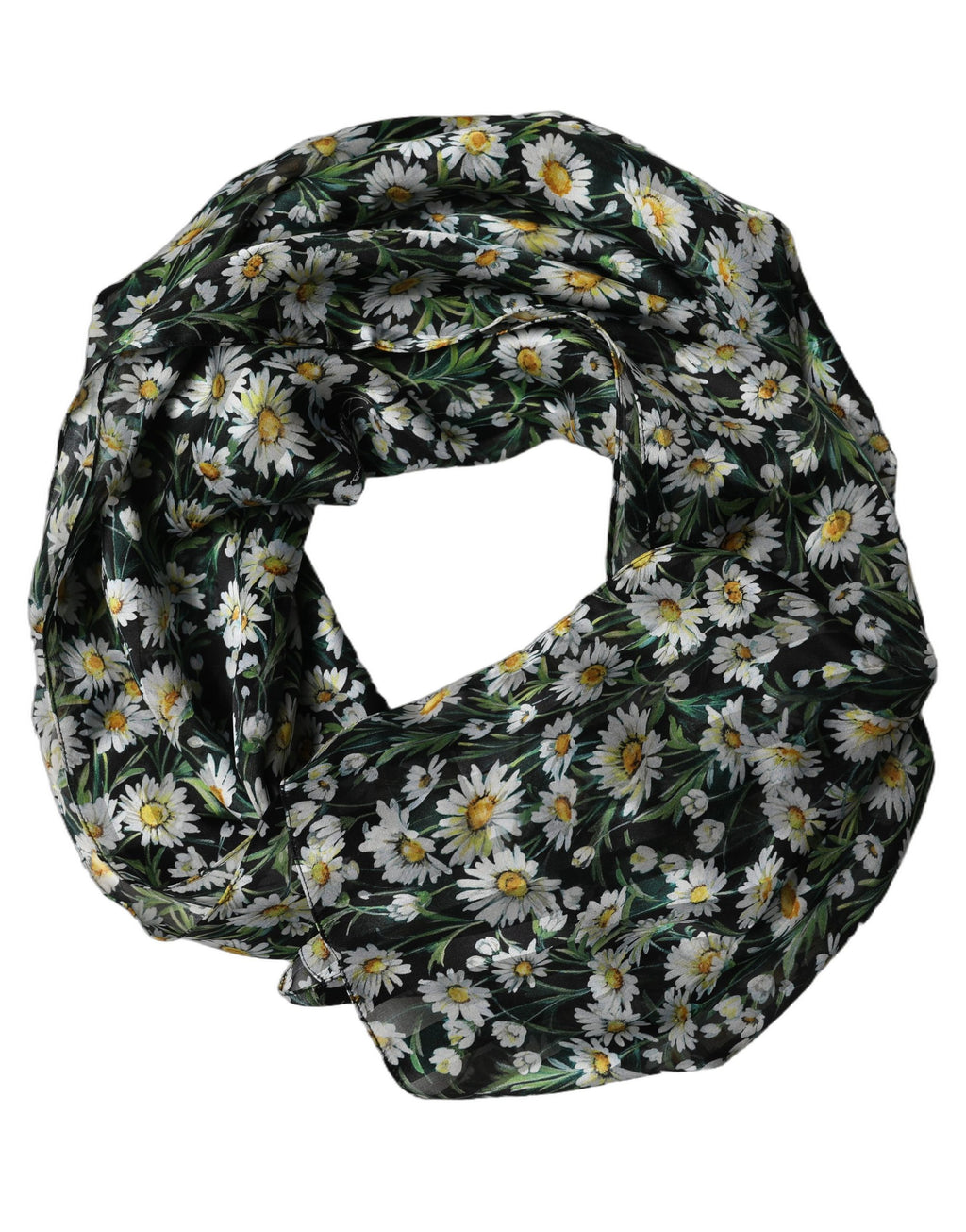 Black Floral Daisy Square Foulard Scarf