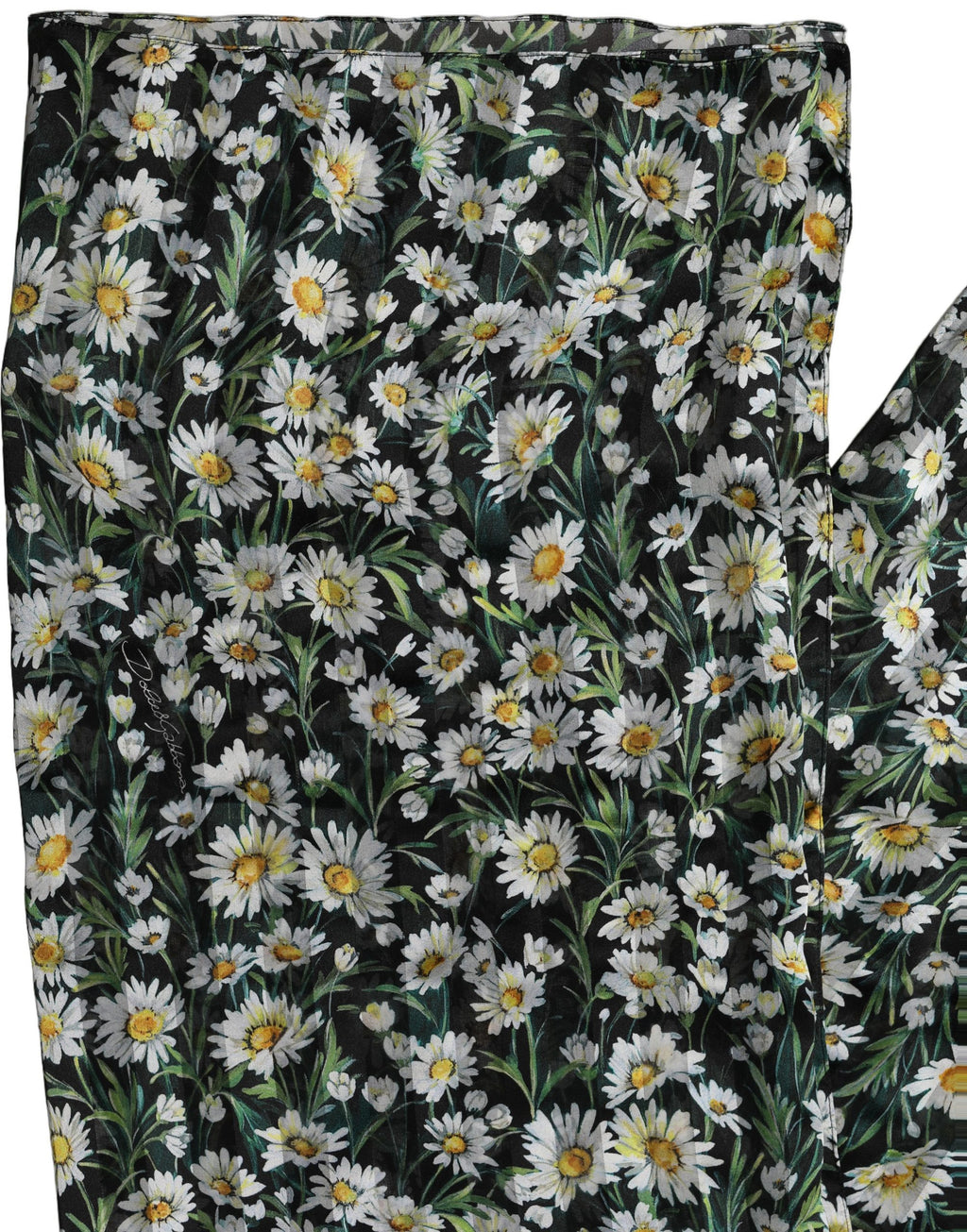 Black Floral Daisy Square Foulard Scarf