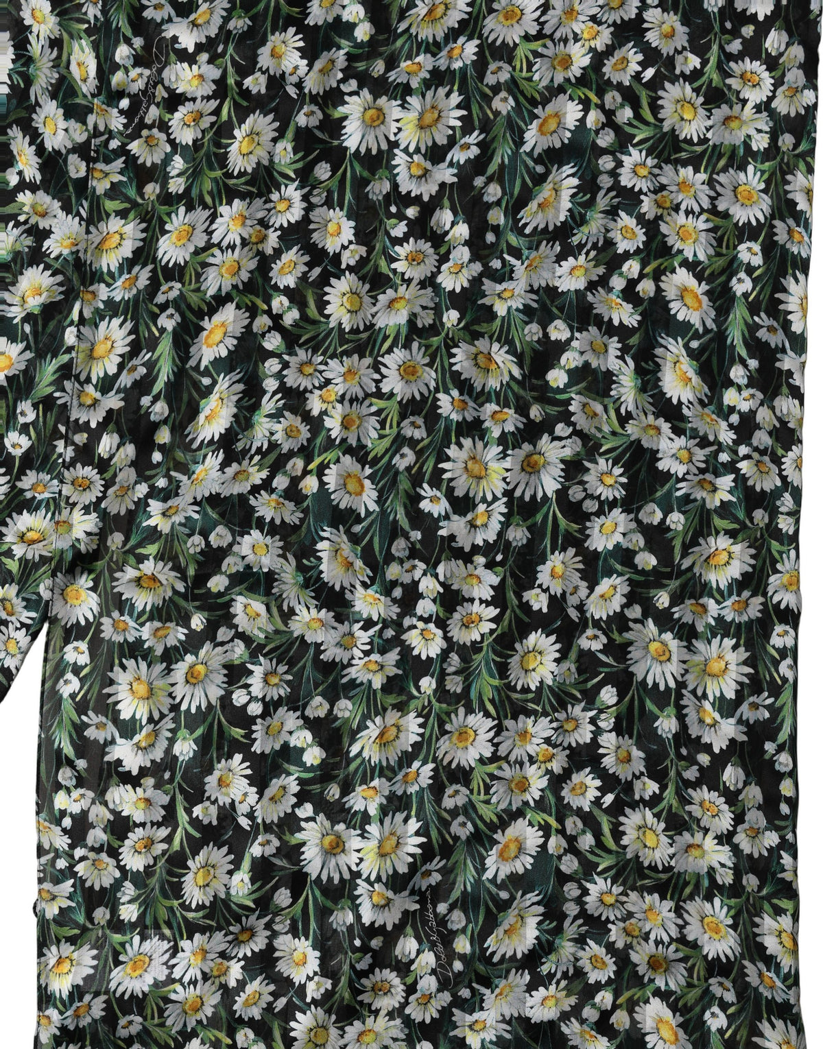 Black Silk Daisy Chiffon Long Stole Scarf