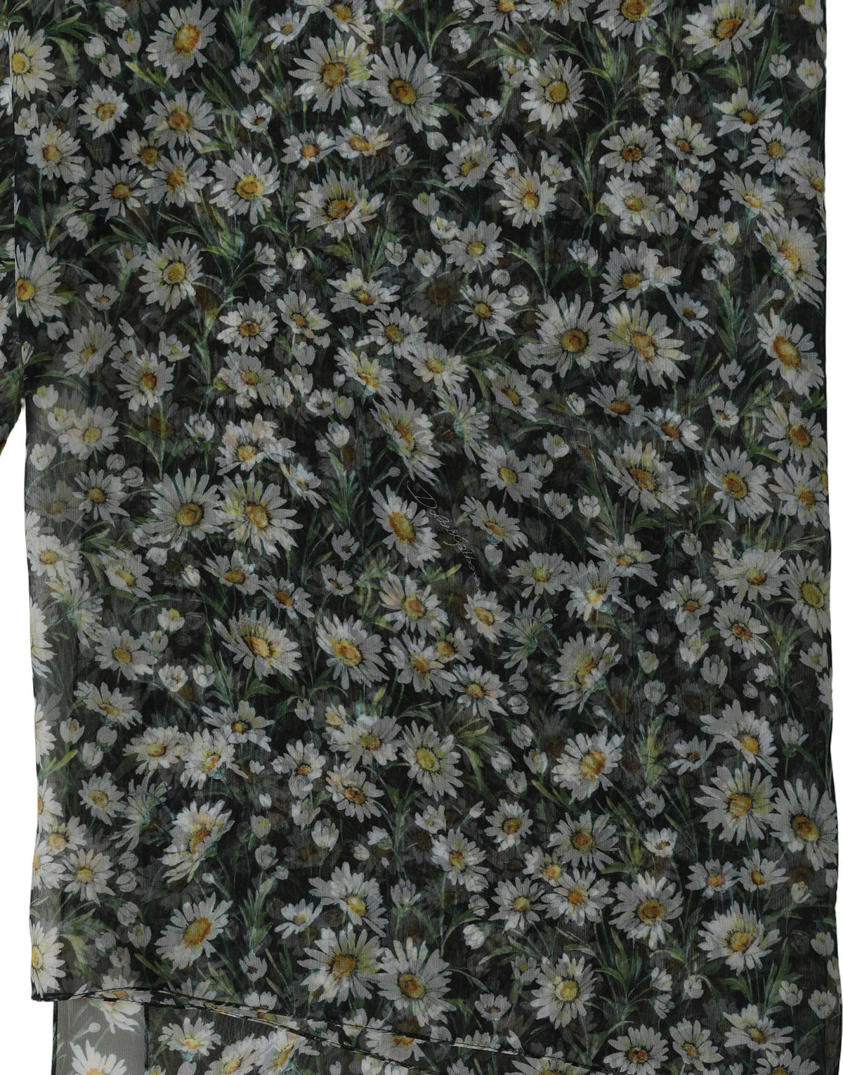 Black Silk Daisy Chiffon Long Stole Scarf