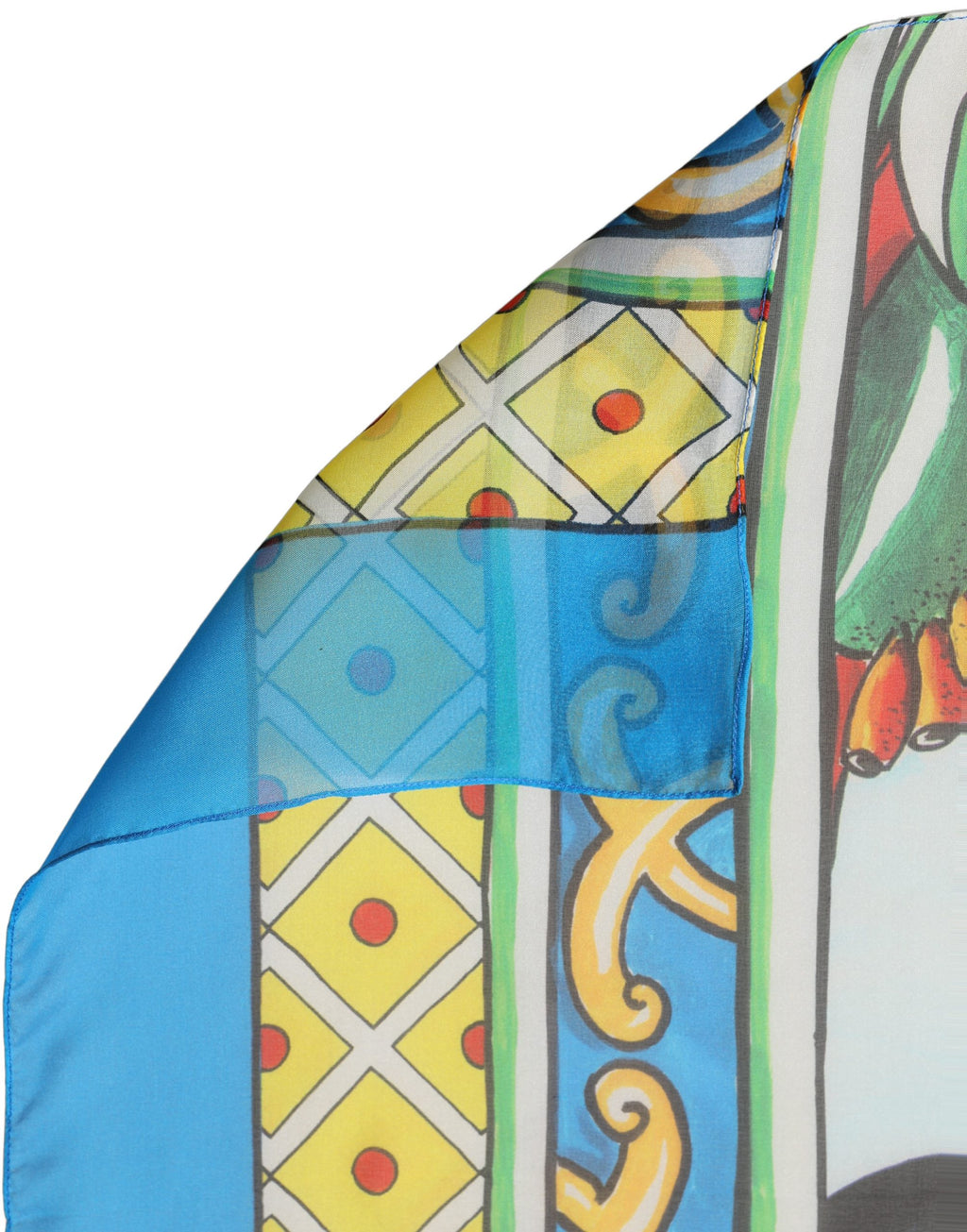 Multicolor Silk Printed Square Foulard Scarf
