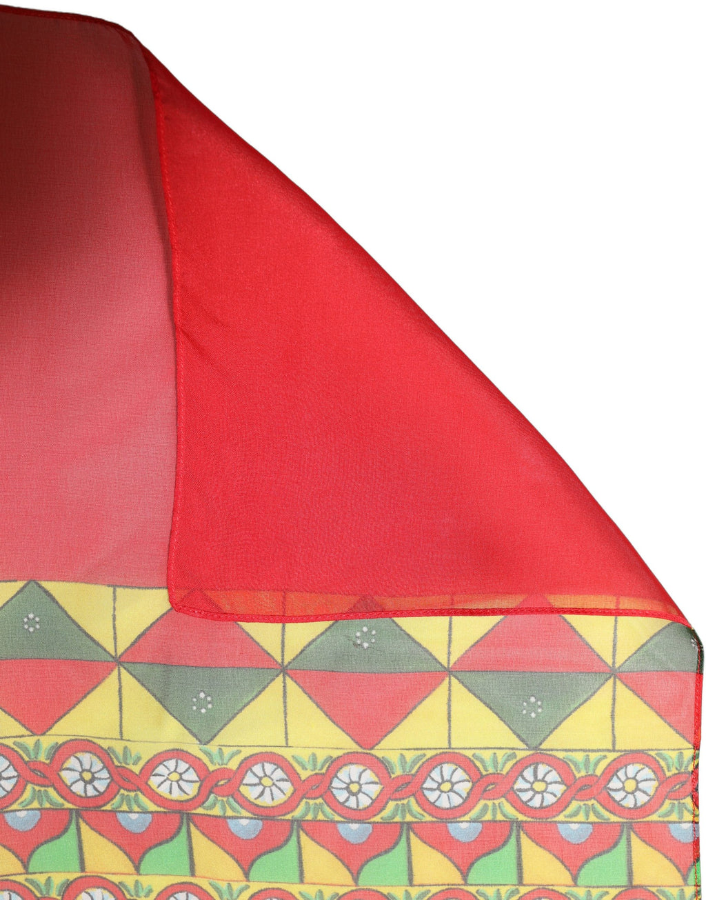 Red Silk Geometric Print Shawl Stole Scarf