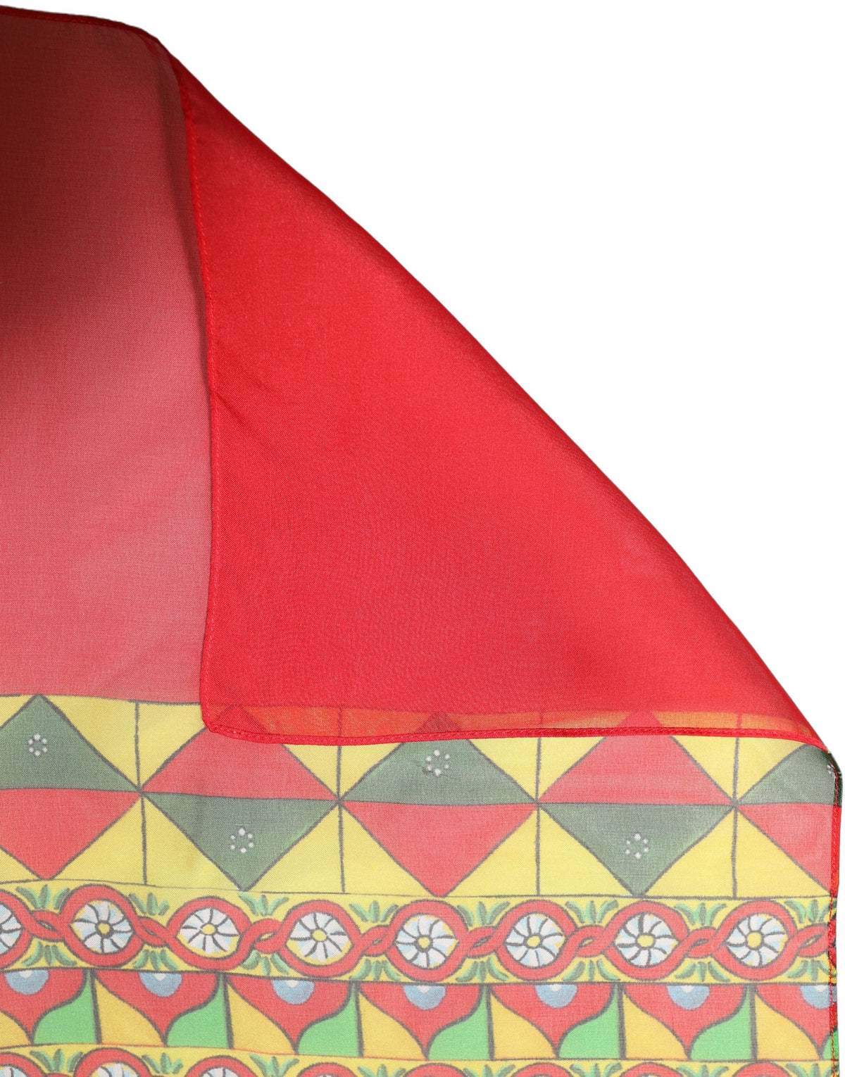Red Silk Geometric Print Shawl Stole Scarf