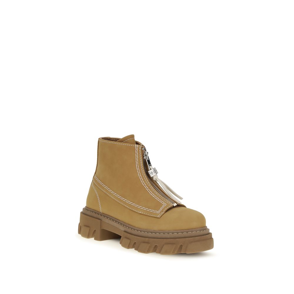 Beige Recycled Leather Lace-Up Boots
