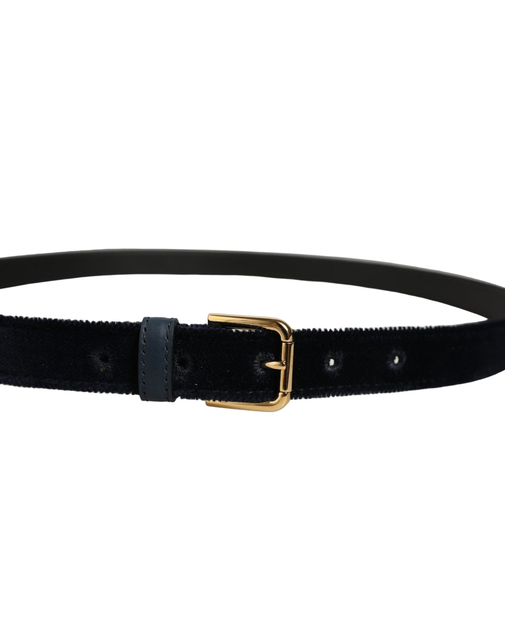 Dark Blue Velvet Gold Tone Metal Buckle Belt