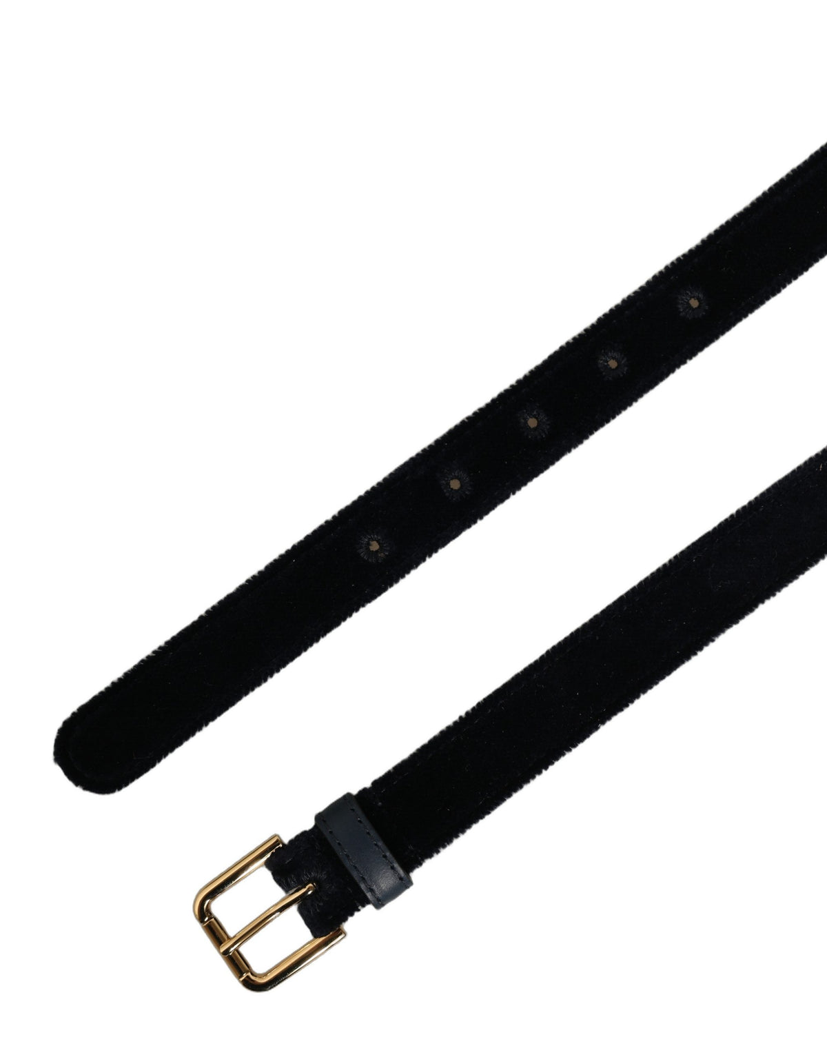 Dark Blue Velvet Gold Tone Metal Buckle Belt