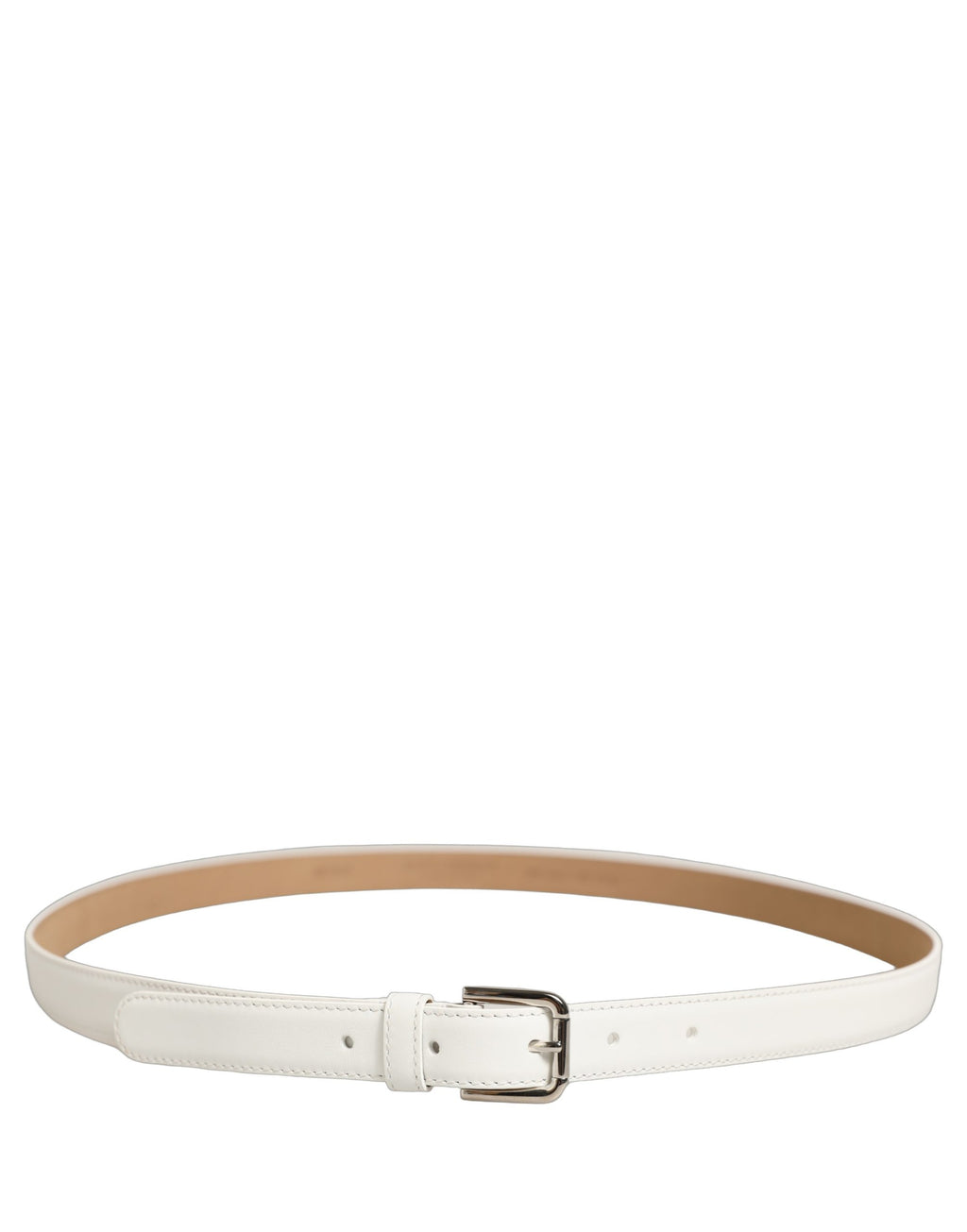 White Leather Silver Tone Metal Buckle Belt