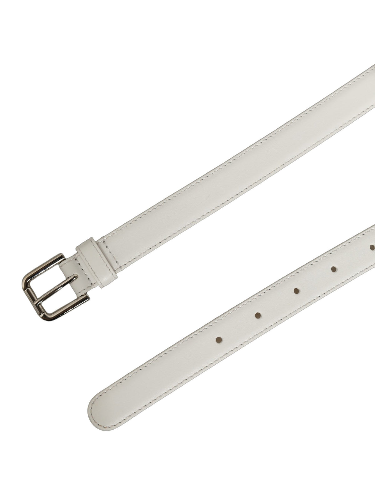 White Leather Silver Tone Metal Buckle Belt