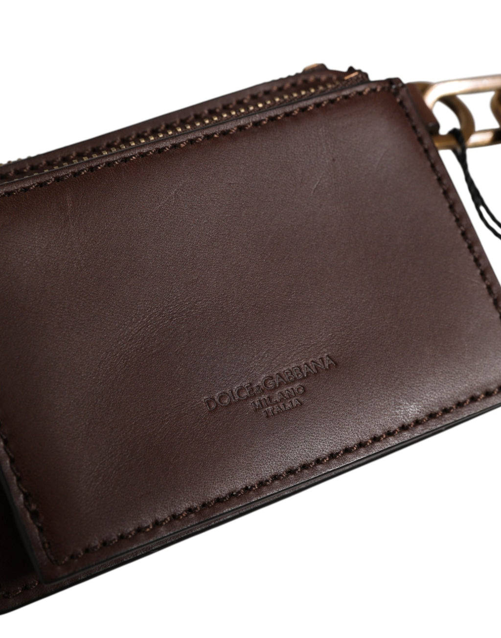 Brown Leather Logo Embossed Key Chain Coin Purse Wallet