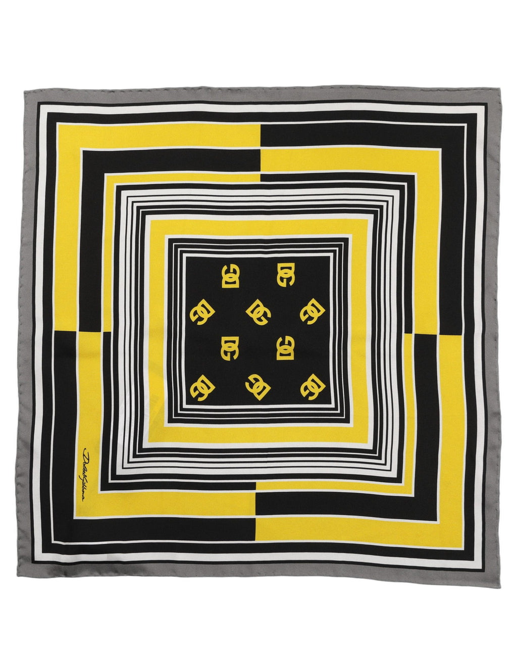 Black Yellow Silk Logo Square Foulard Scarf
