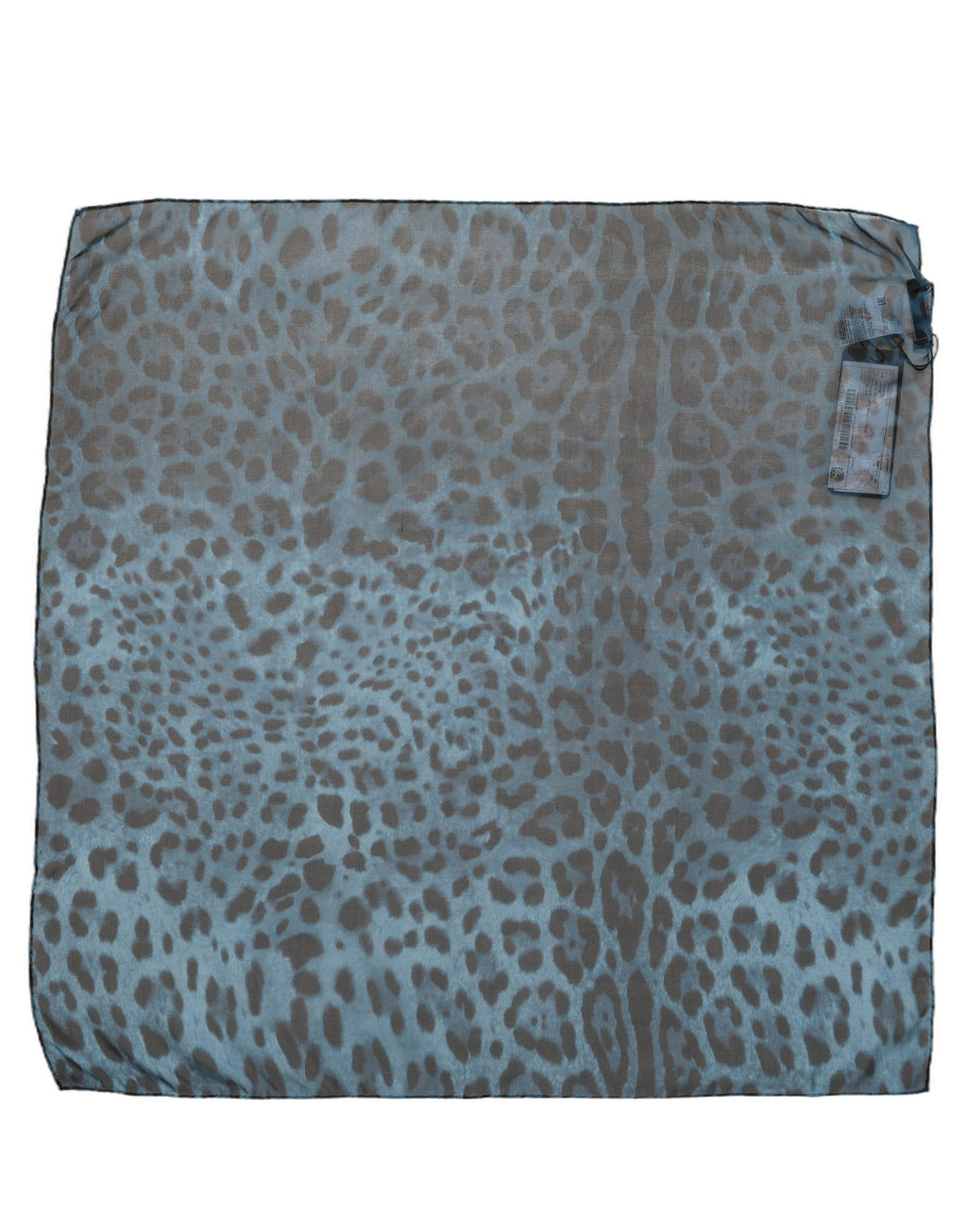 Blue Leopard Print Silk Square Foulard Scarf