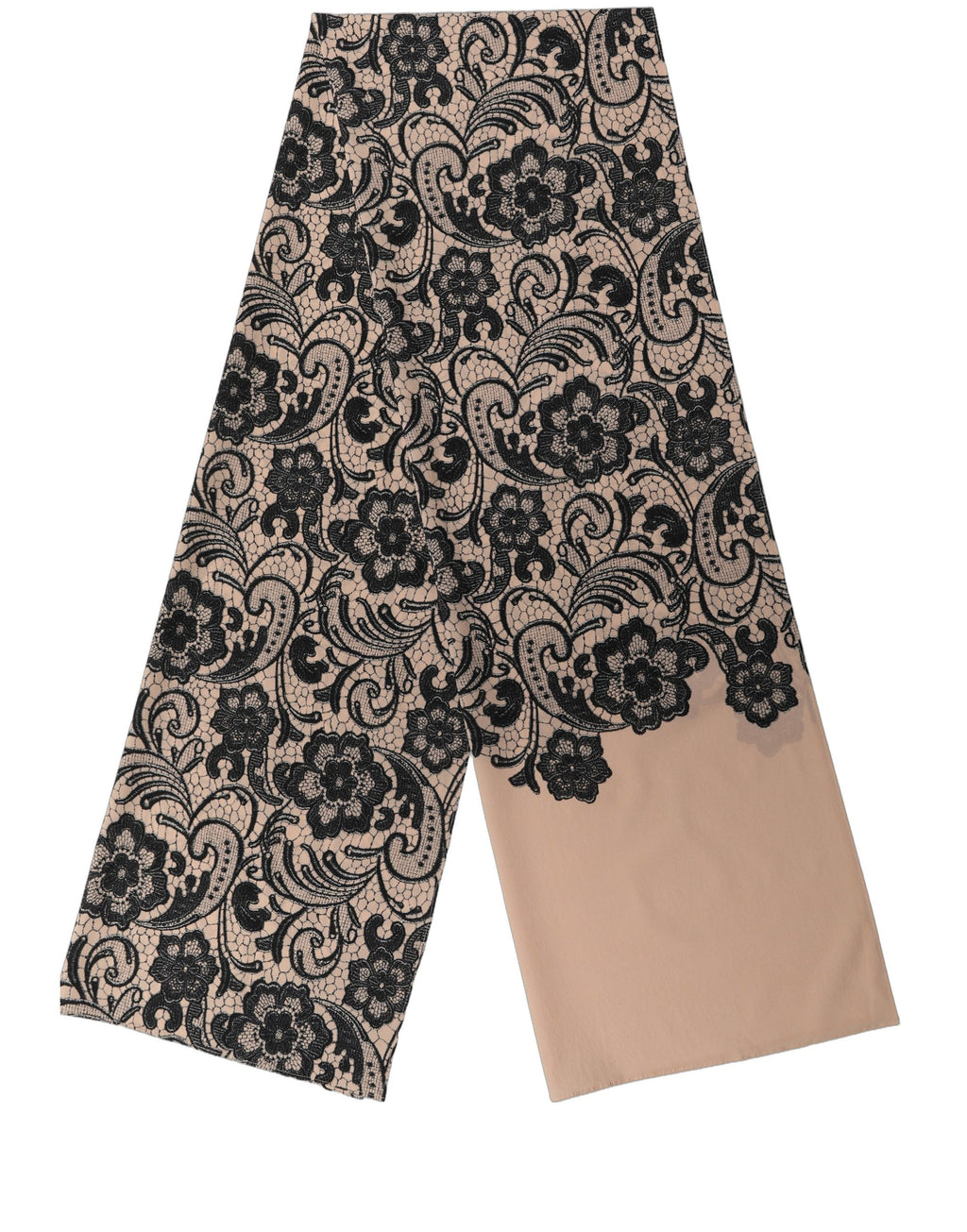 Black Beige Floral Lace Silk Neck Shawl Scarf