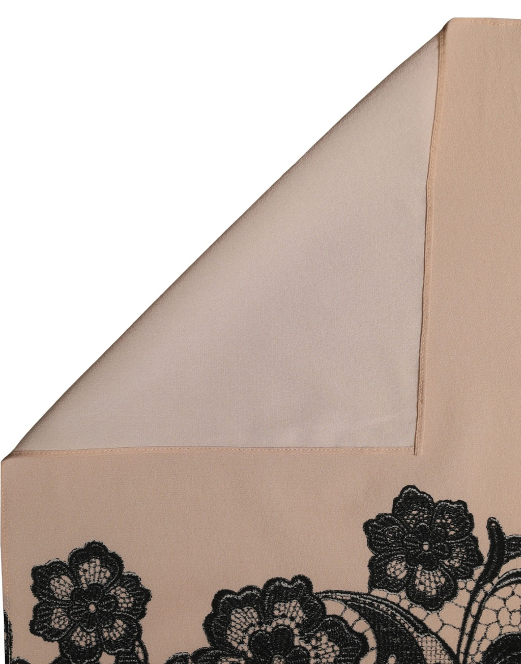 Black Beige Floral Lace Silk Neck Shawl Scarf
