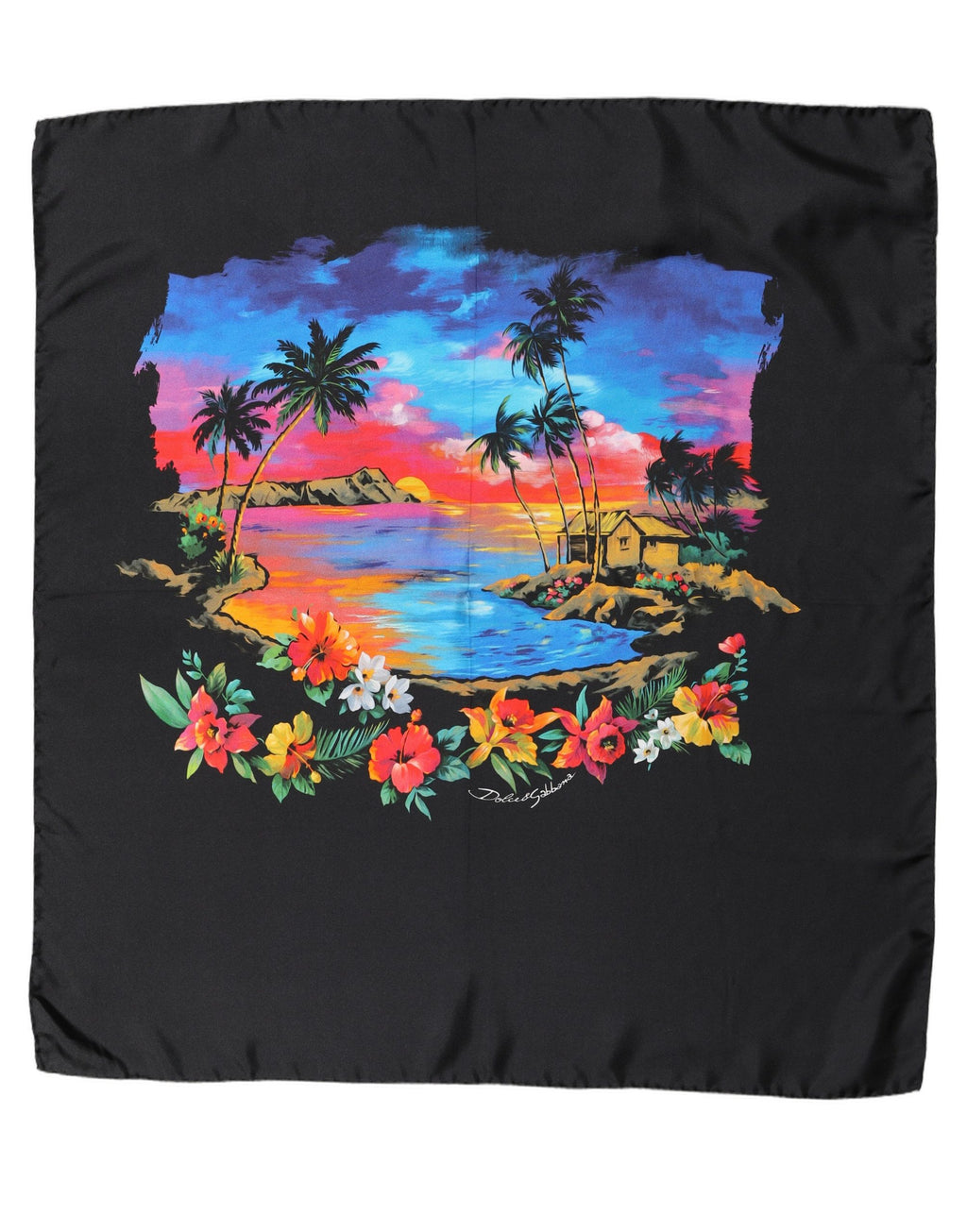 Black Tropical Sunset Square Foulard Scarf