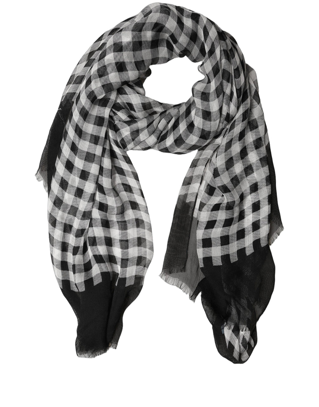 Black White Napoli Silk Gingham Shawl Scarf