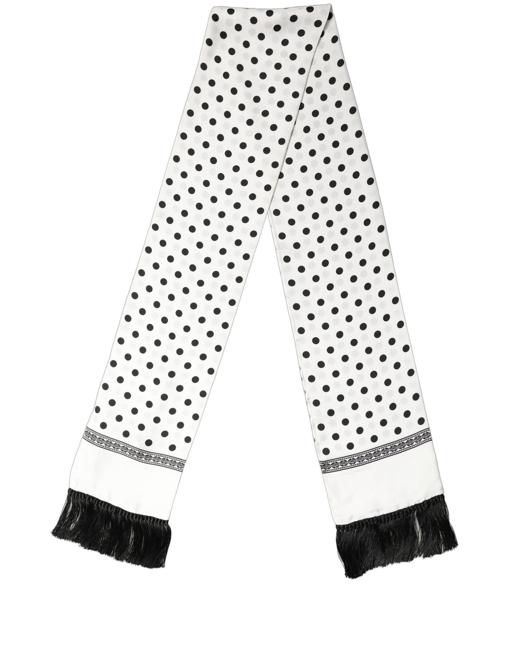 White Black Polka Dot Fringed Shawl Scarf