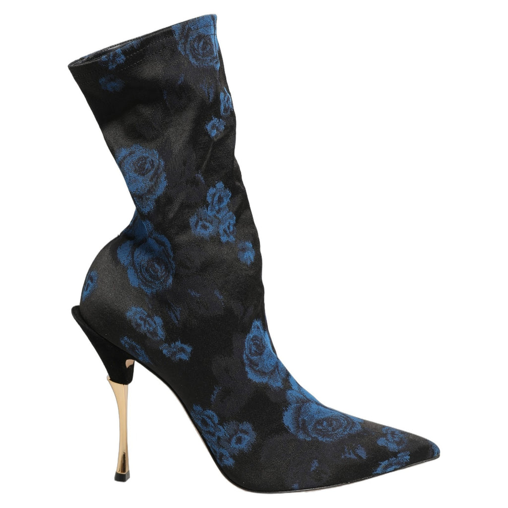Black Blue Floral Stretch Sock Boots Shoes