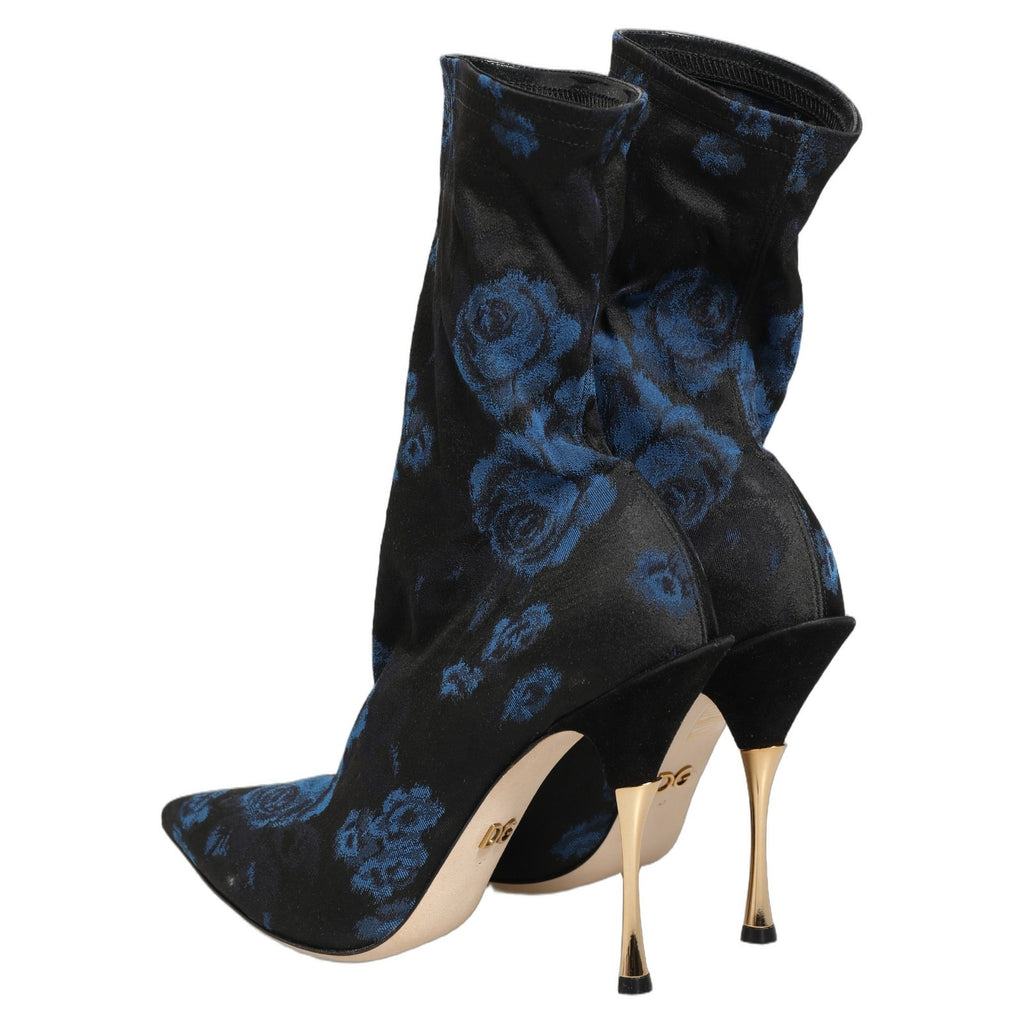Black Blue Floral Stretch Sock Boots Shoes