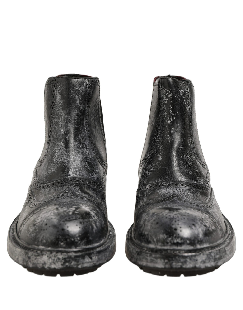 Black Gray Leather Ankle Chelsea Boots Shoes