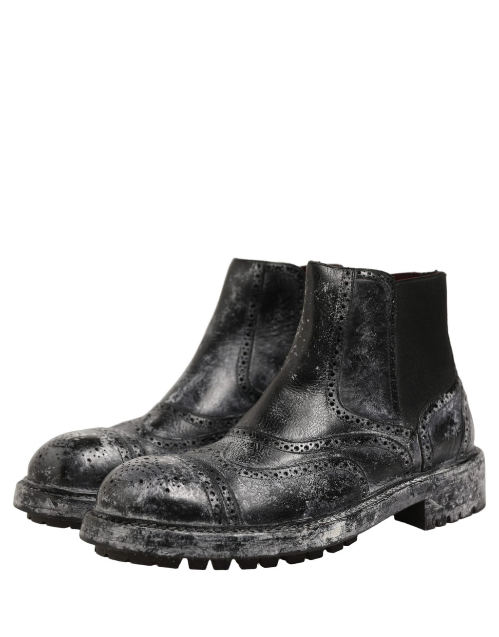 Black Gray Leather Ankle Chelsea Boots Shoes