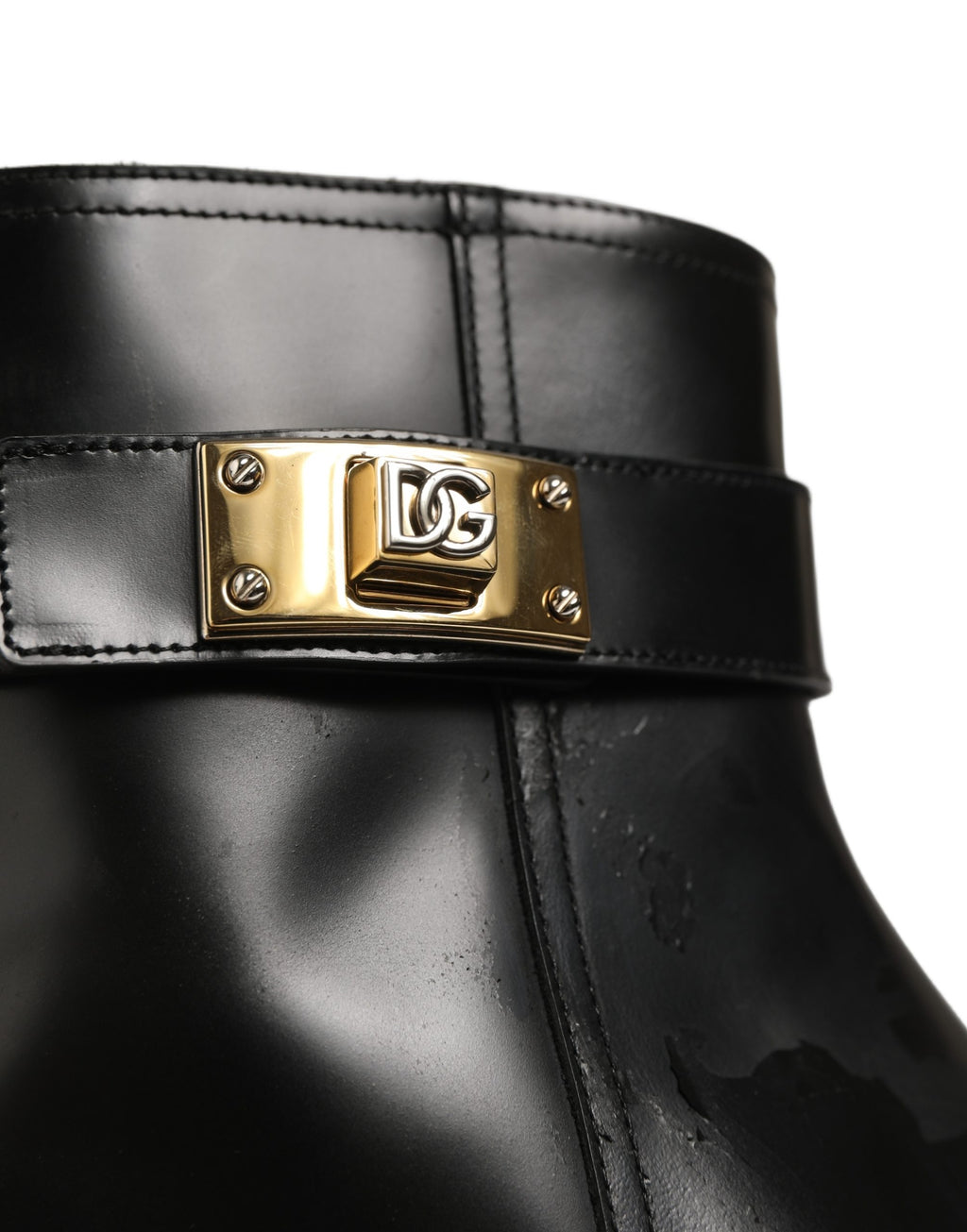Black Leather Buckle Mid Calf Boots Shoes