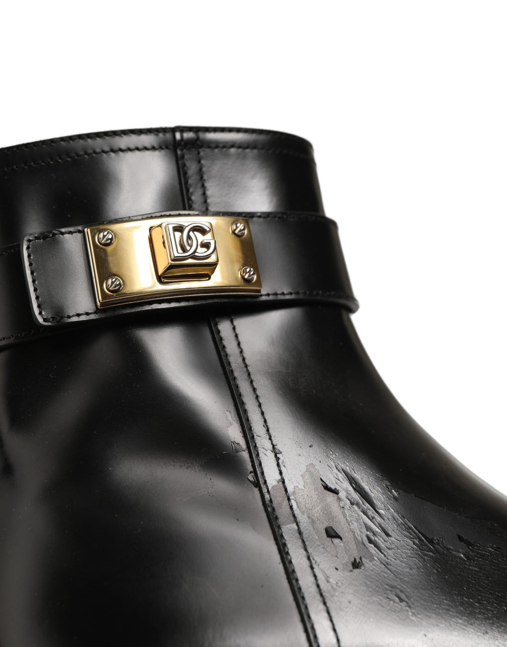 Black Leather Buckle Mid Calf Boots Men Shoes
