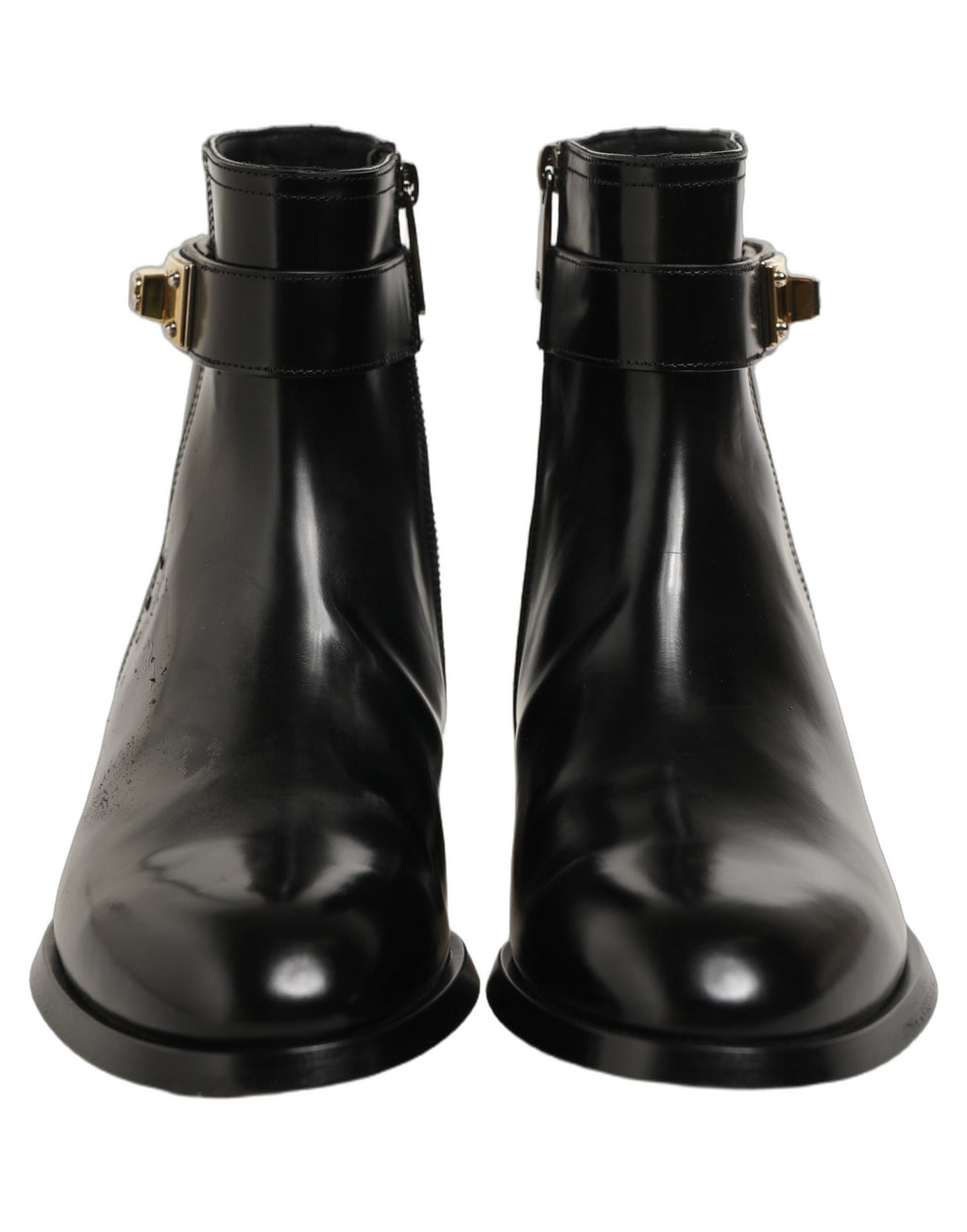 Black Leather Buckle Mid Calf Boots Men Shoes