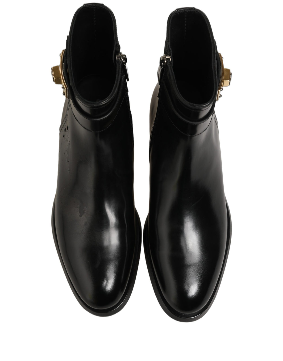 Black Leather Buckle Mid Calf Boots Men Shoes