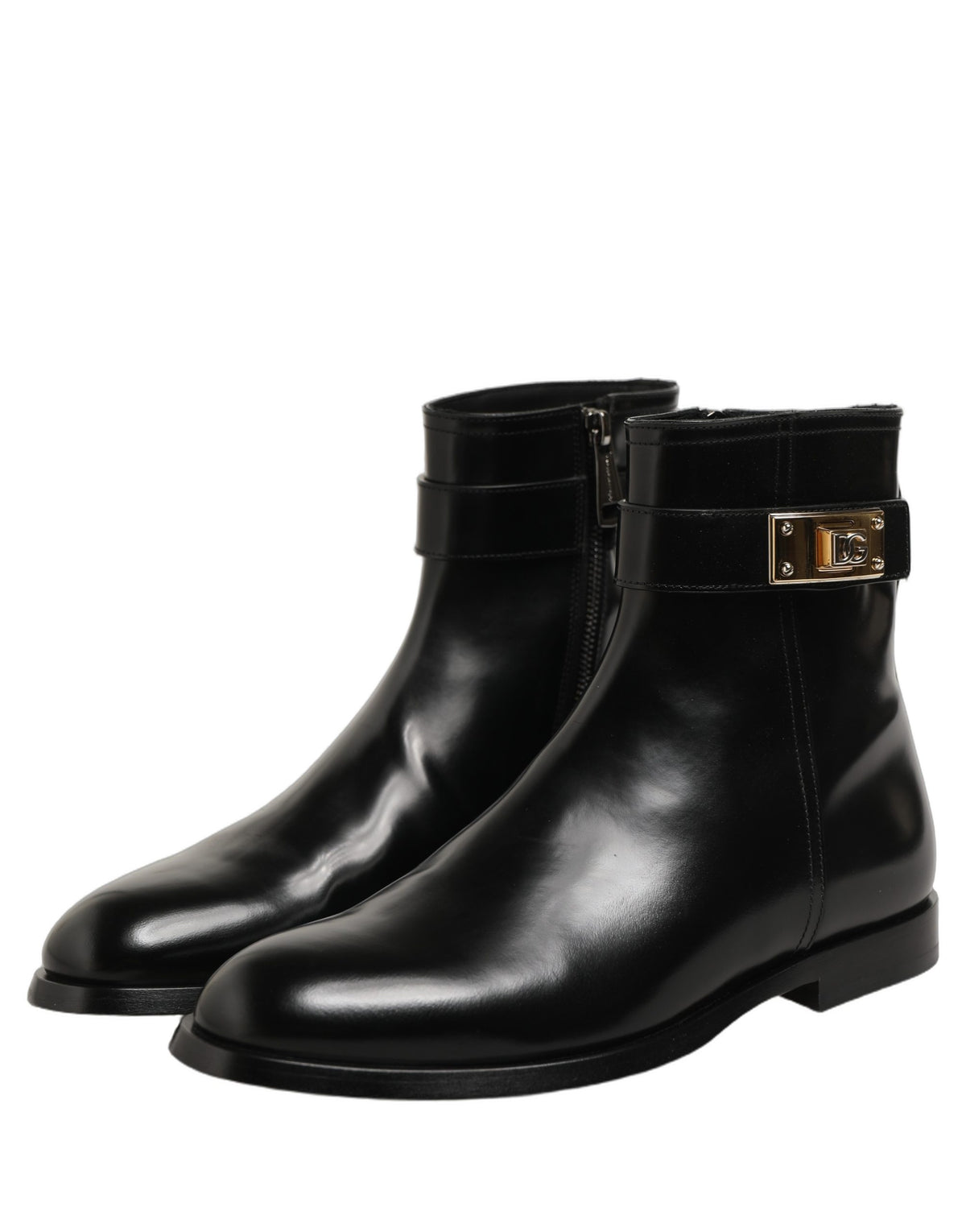 Black Leather Buckle Mid Calf Boots Men Shoes