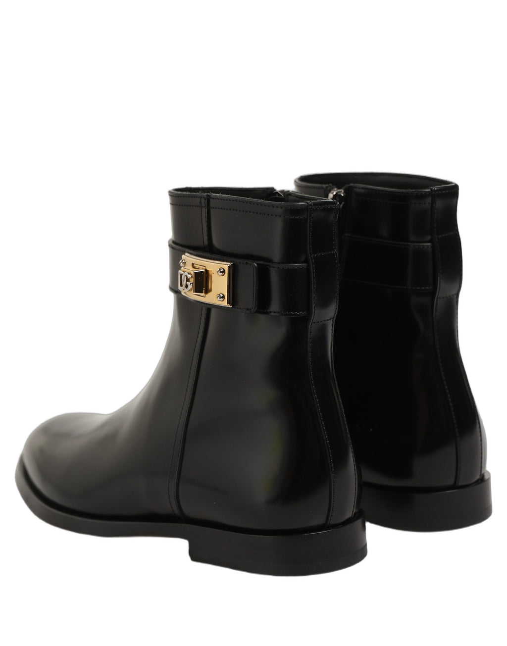Black Leather Buckle Mid Calf Boots Men Shoes