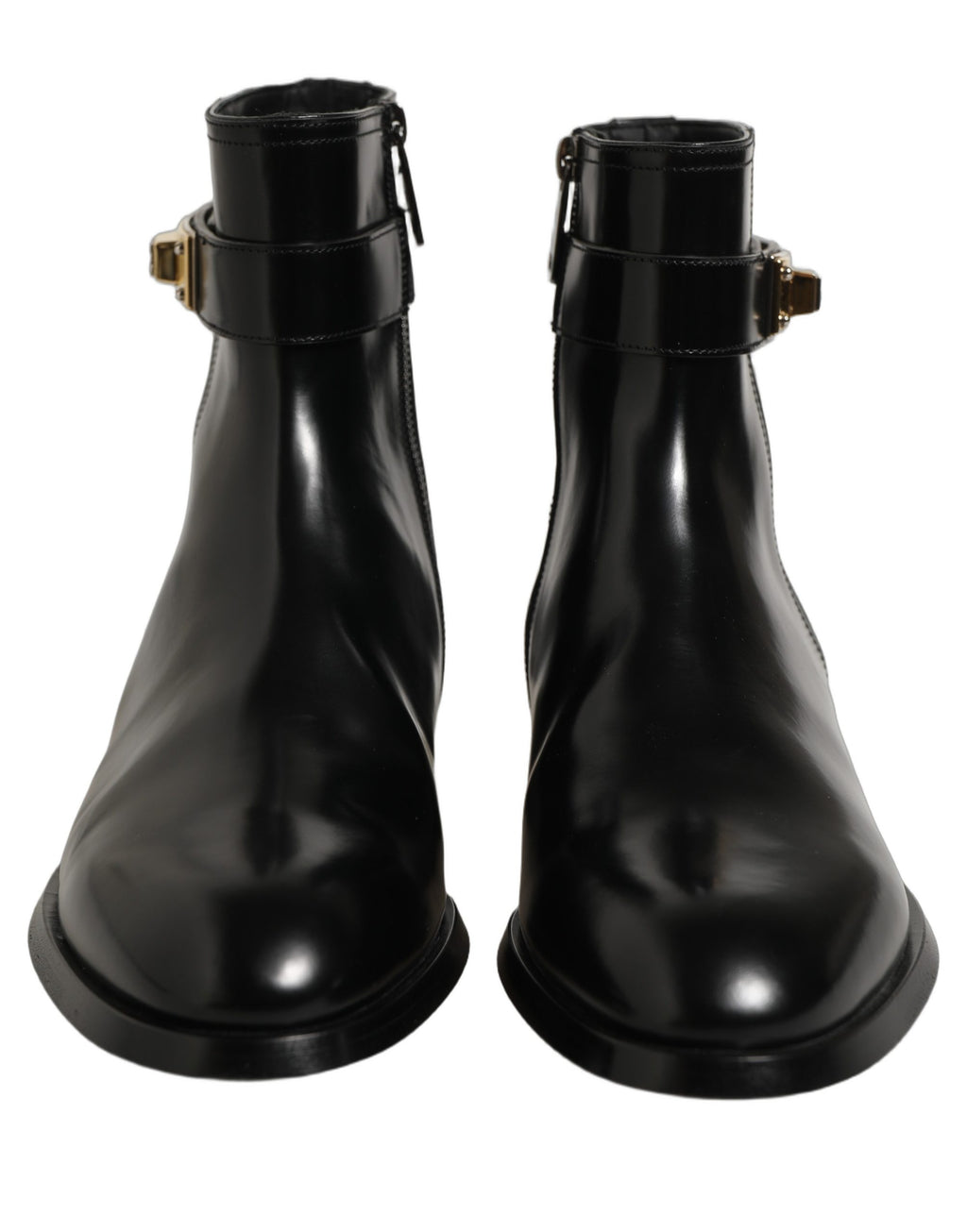Black Leather Buckle Mid Calf Boots Shoes