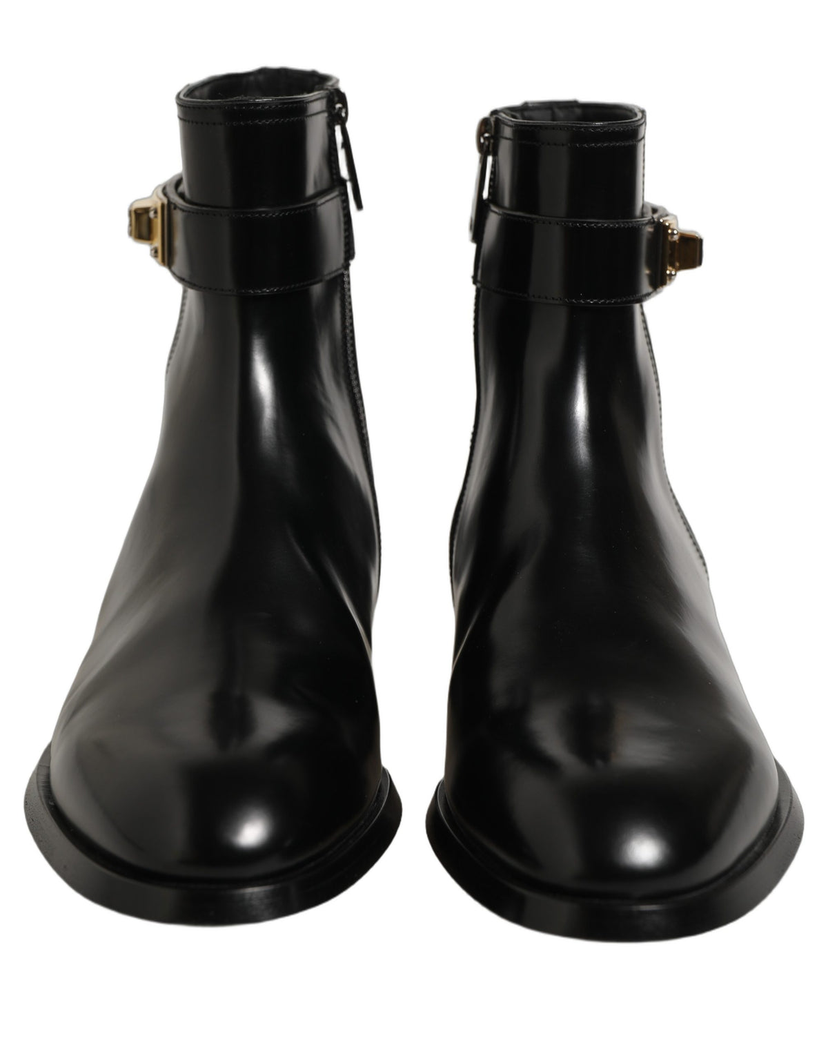 Black Leather Buckle Mid Calf Boots Shoes
