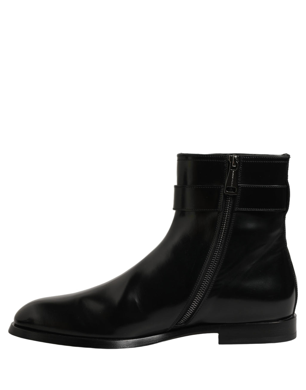 Black Leather Buckle Mid Calf Boots Shoes