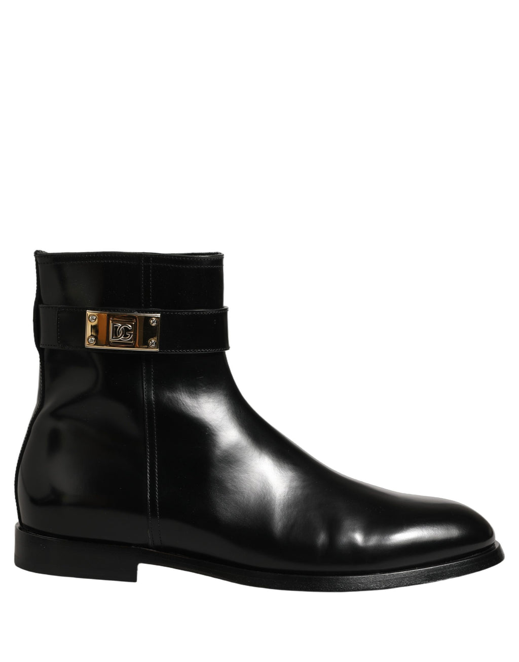 Black Leather Buckle Mid Calf Boots Shoes