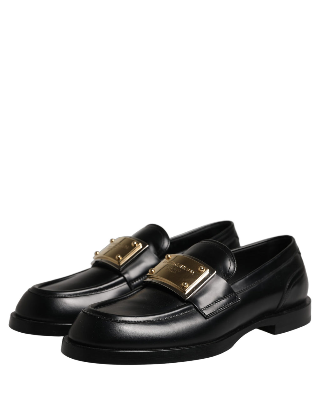 Black Leather Logo Plaque Loafers Shoes