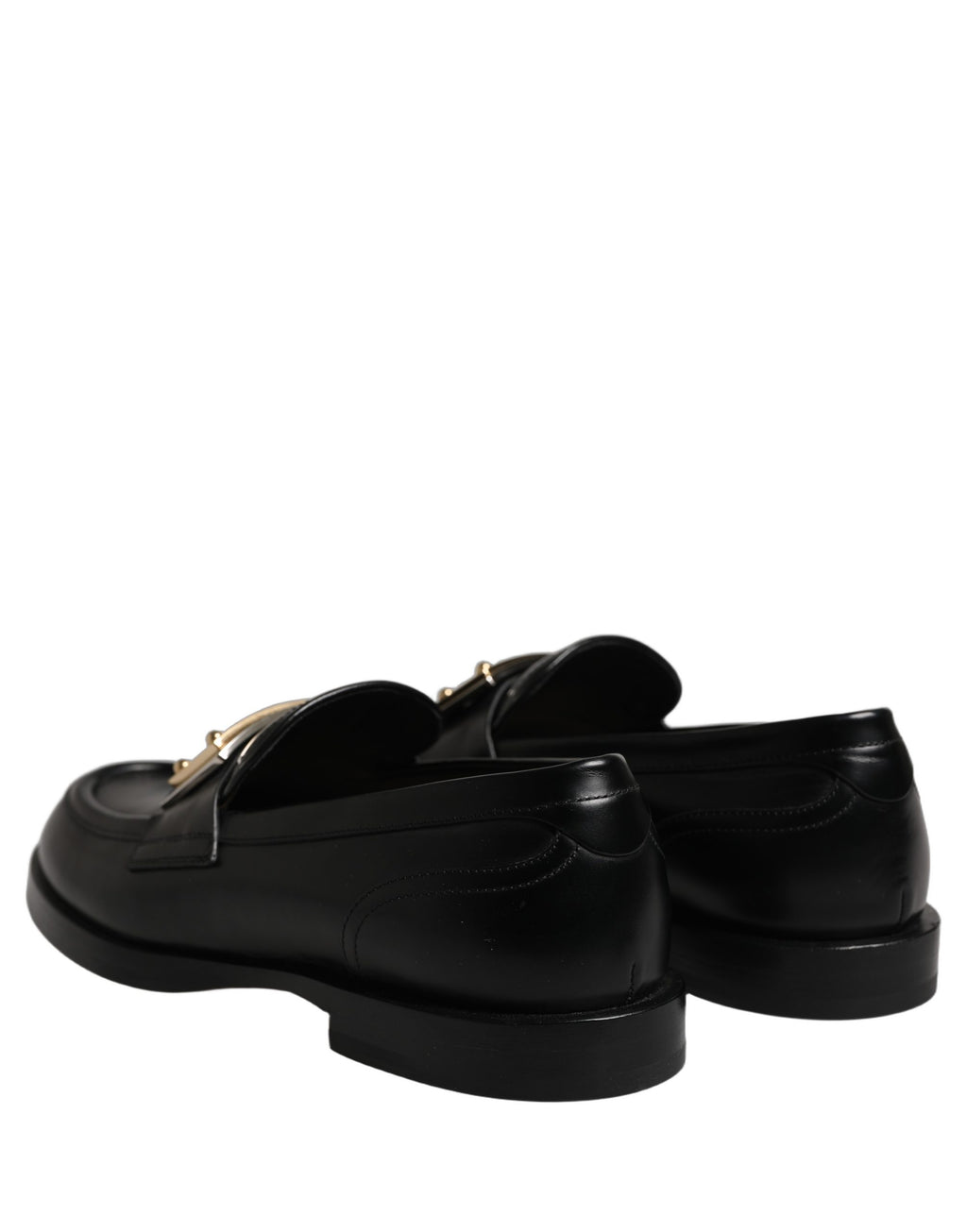 Black Leather Logo Plaque Loafers Shoes