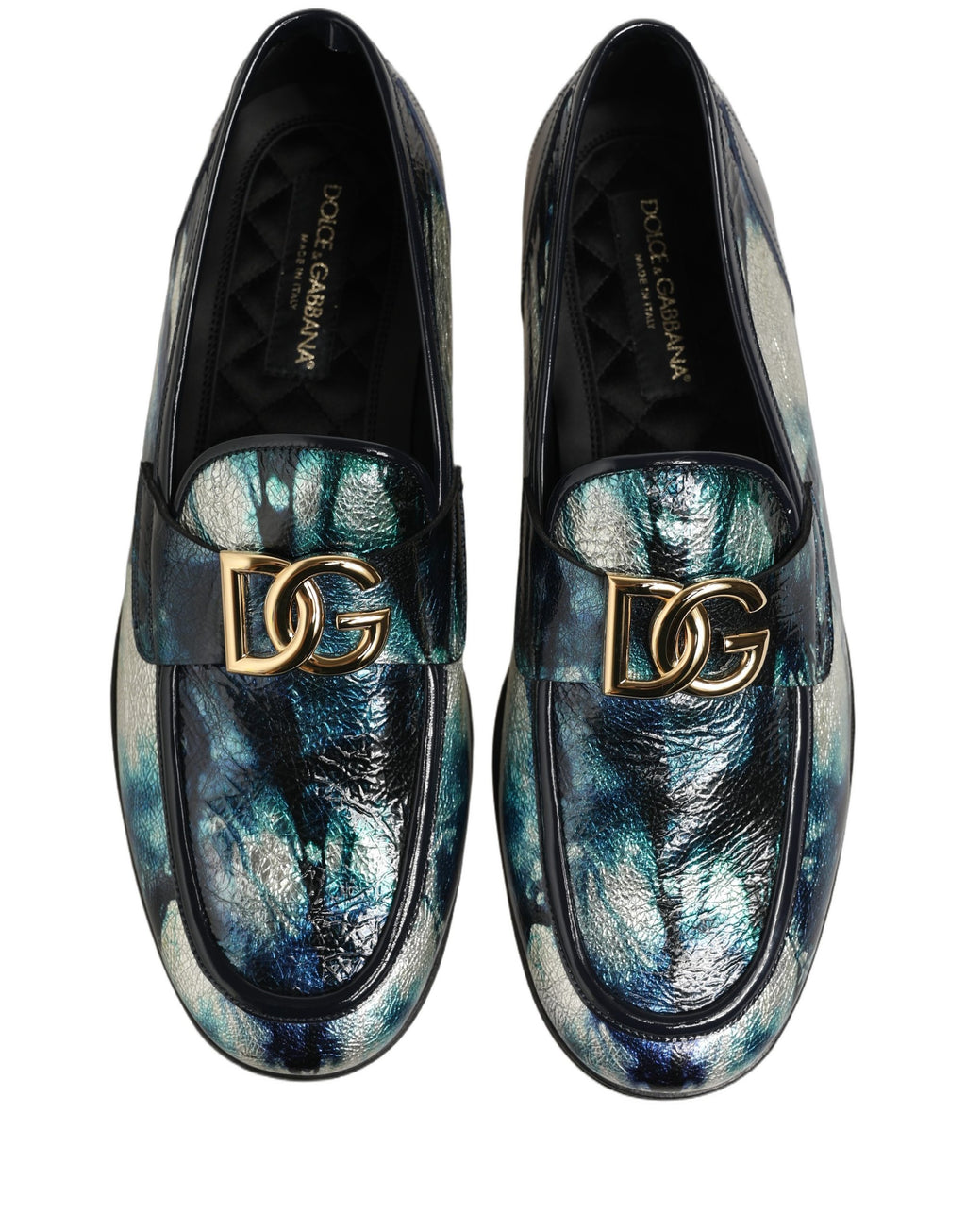 Metallic Blue Silver Leather DG Loafers Shoes